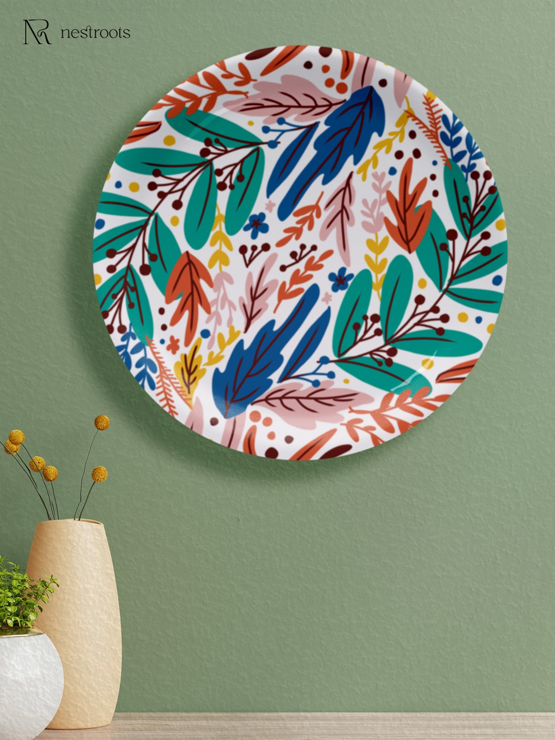 

nestroots Green & Pink Floral Printed Ceramic Wall Plate