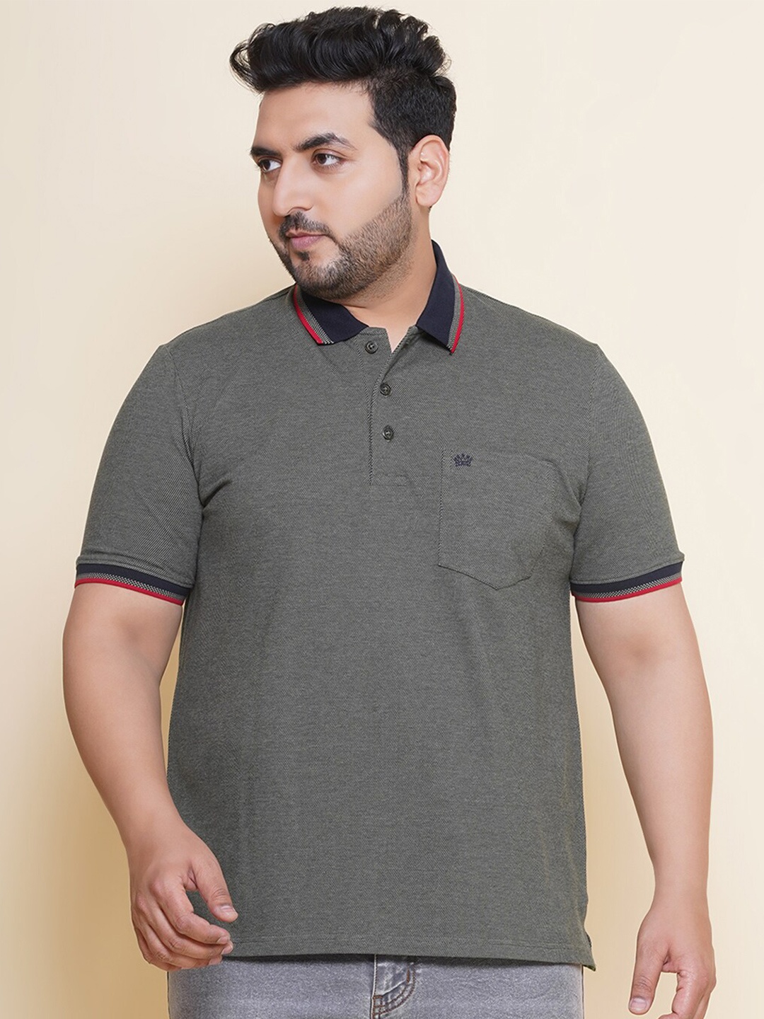 

John Pride Plus Size Polo Collar Short Sleeves Cotton T-shirt, Green
