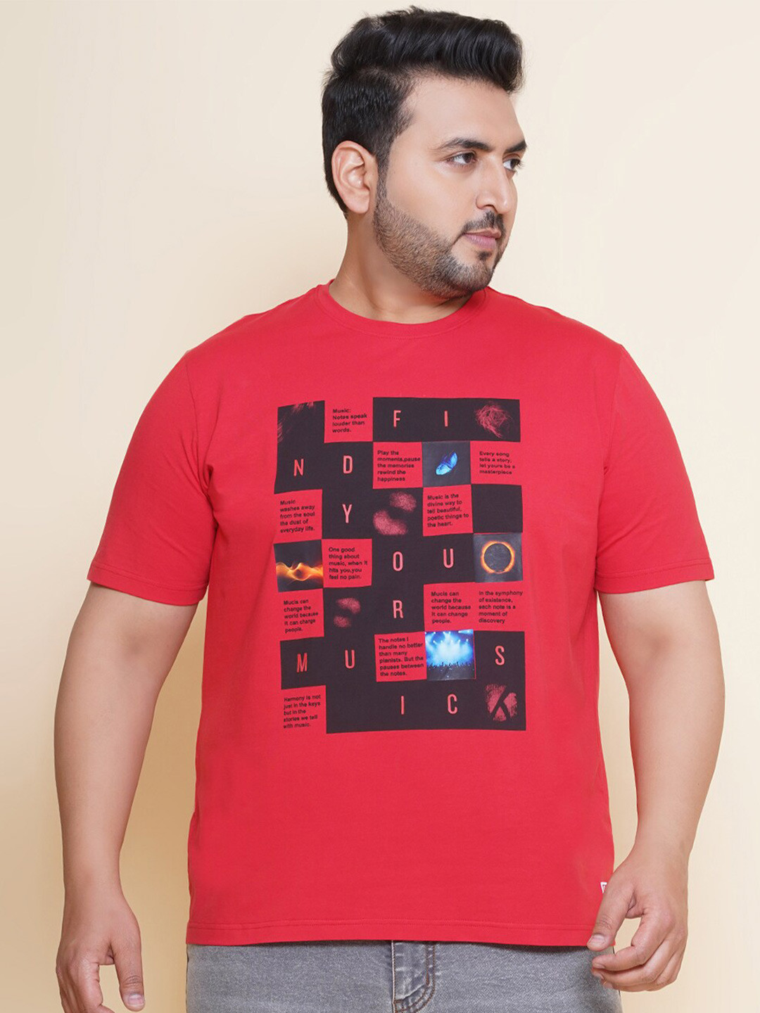 

John Pride Graphic Printed Round Neck Plus Size T-shirt, Red