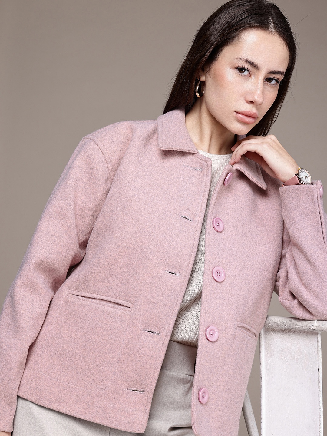 

French Connection Spread Collar Tailored Jacket, Pink