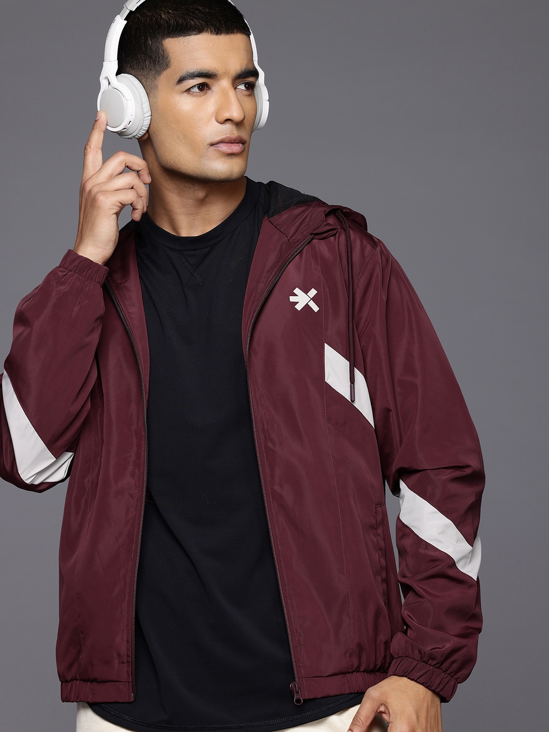 

HRX by Hrithik Roshan Printed Hooded Lifestyle Bomber Jacket, Maroon