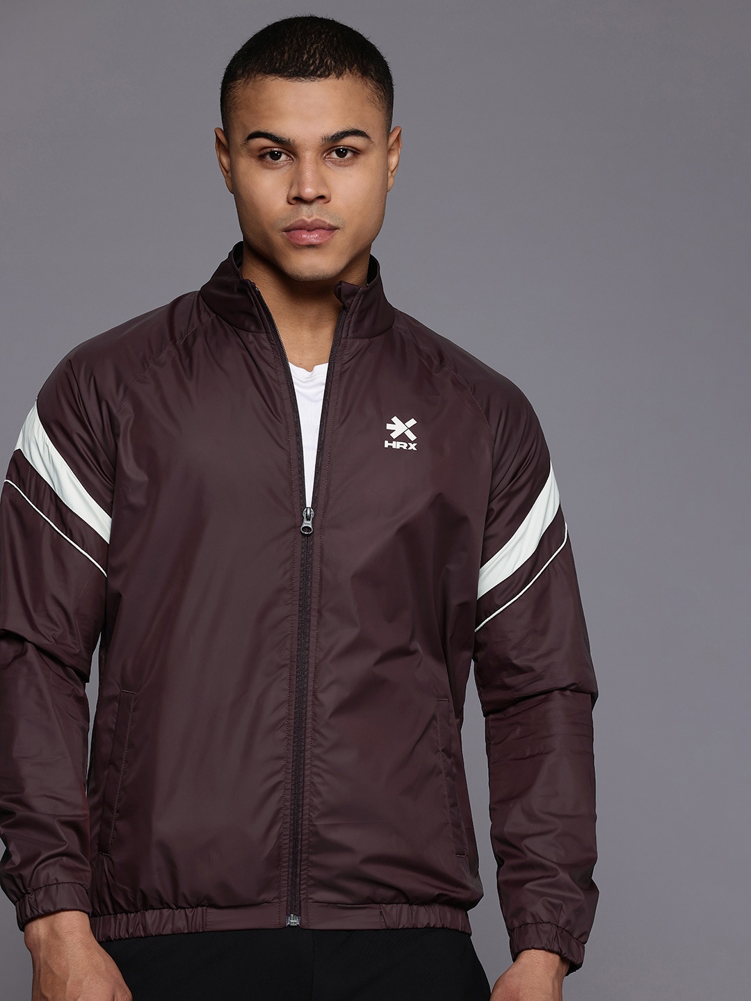 

HRX by Hrithik Roshan Mock Collar Tailored Casual Jacket, Maroon