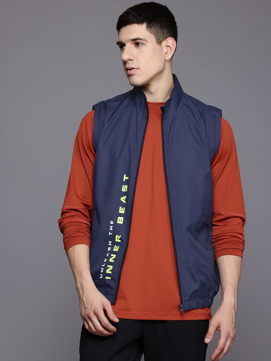 

HRX by Hrithik Roshan Printed Rapid-Dry Training Tailored Jacket, Navy blue