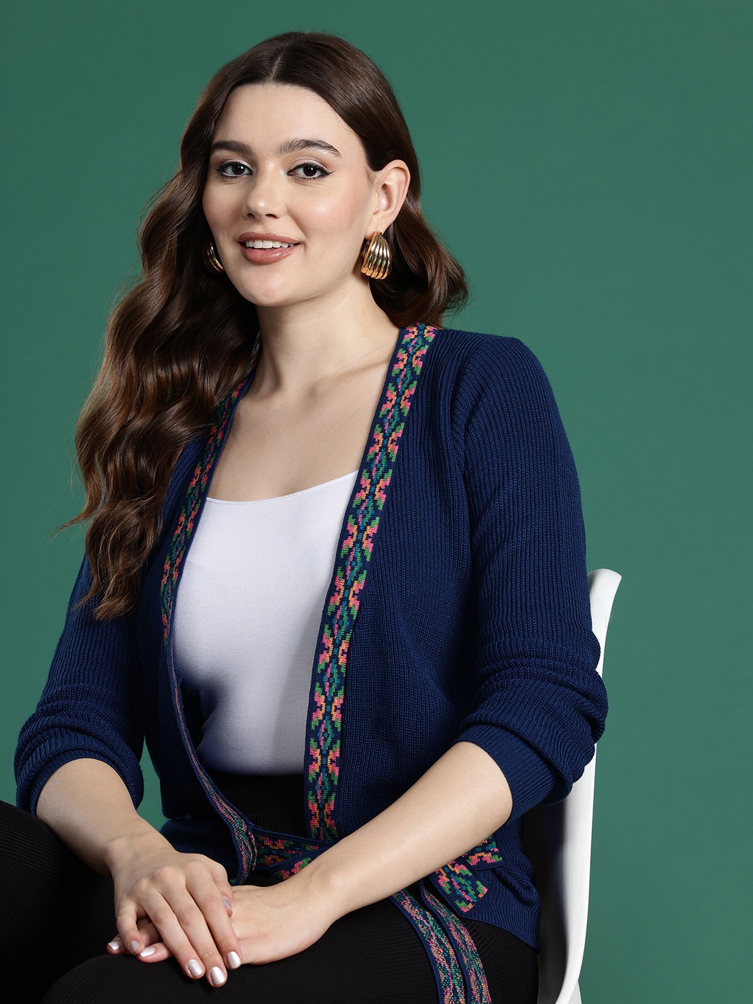 

Sangria Shawl Collar Ribbed Front Open, Navy blue