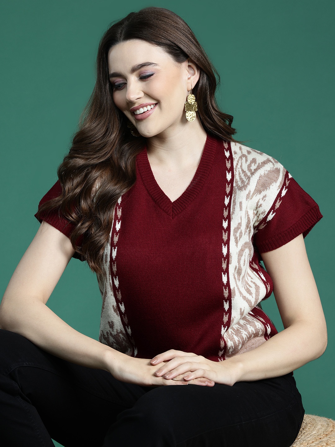 

Sangria Short Sleeves Acrylic Pullover, Maroon