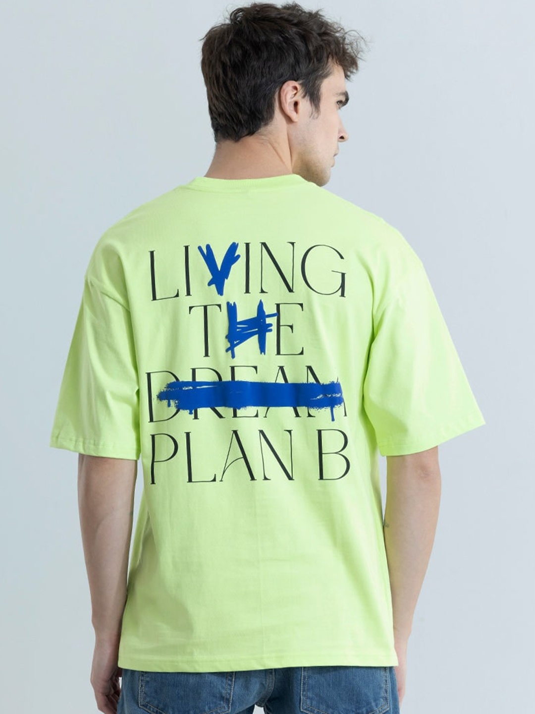 

Snitch Green Typography Printed Oversized Cotton T-shirt