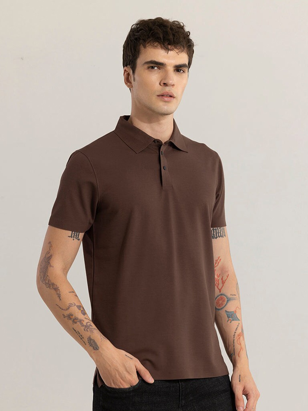 

Snitch Slim Fit Short Sleeves Polo Collar T-shirt, Brown