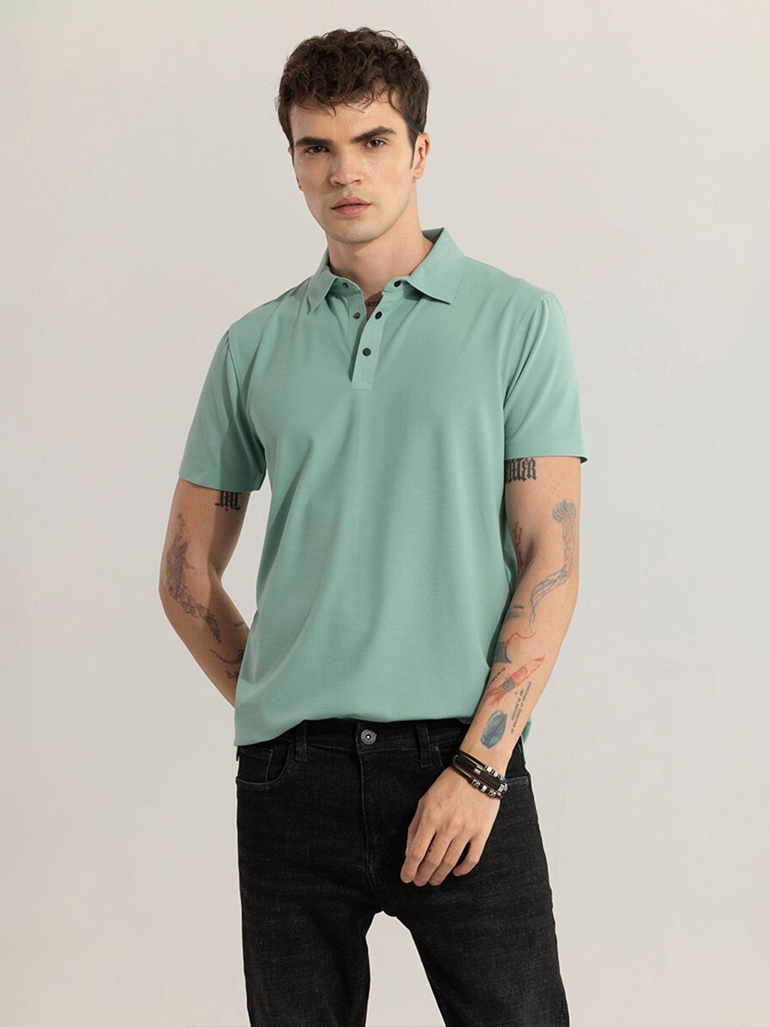 

Snitch Slim Fit Short Sleeves Polo Collar T-shirt, Green