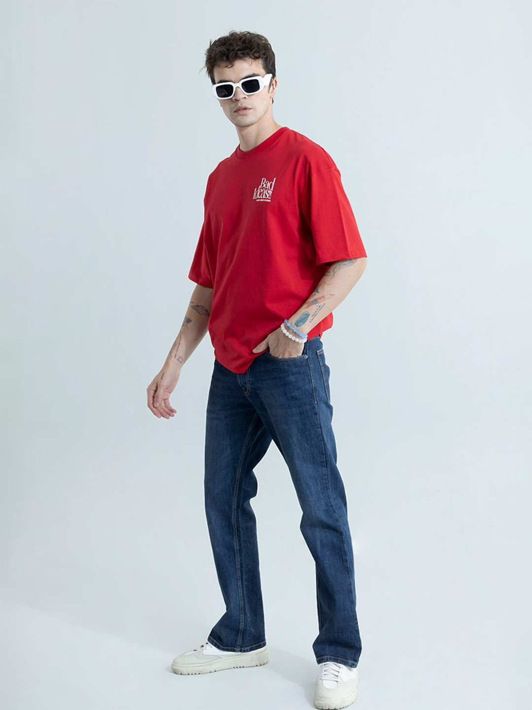 

Snitch Short Sleeves Round Neck Cotton Oversized T-shirt, Red
