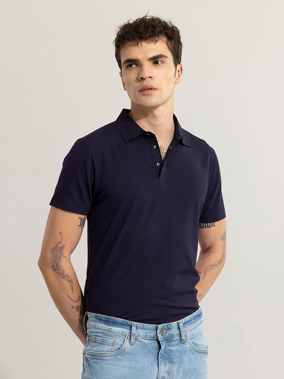 

Snitch Slim Fit Short Sleeves Polo Collar T-shirt, Navy blue