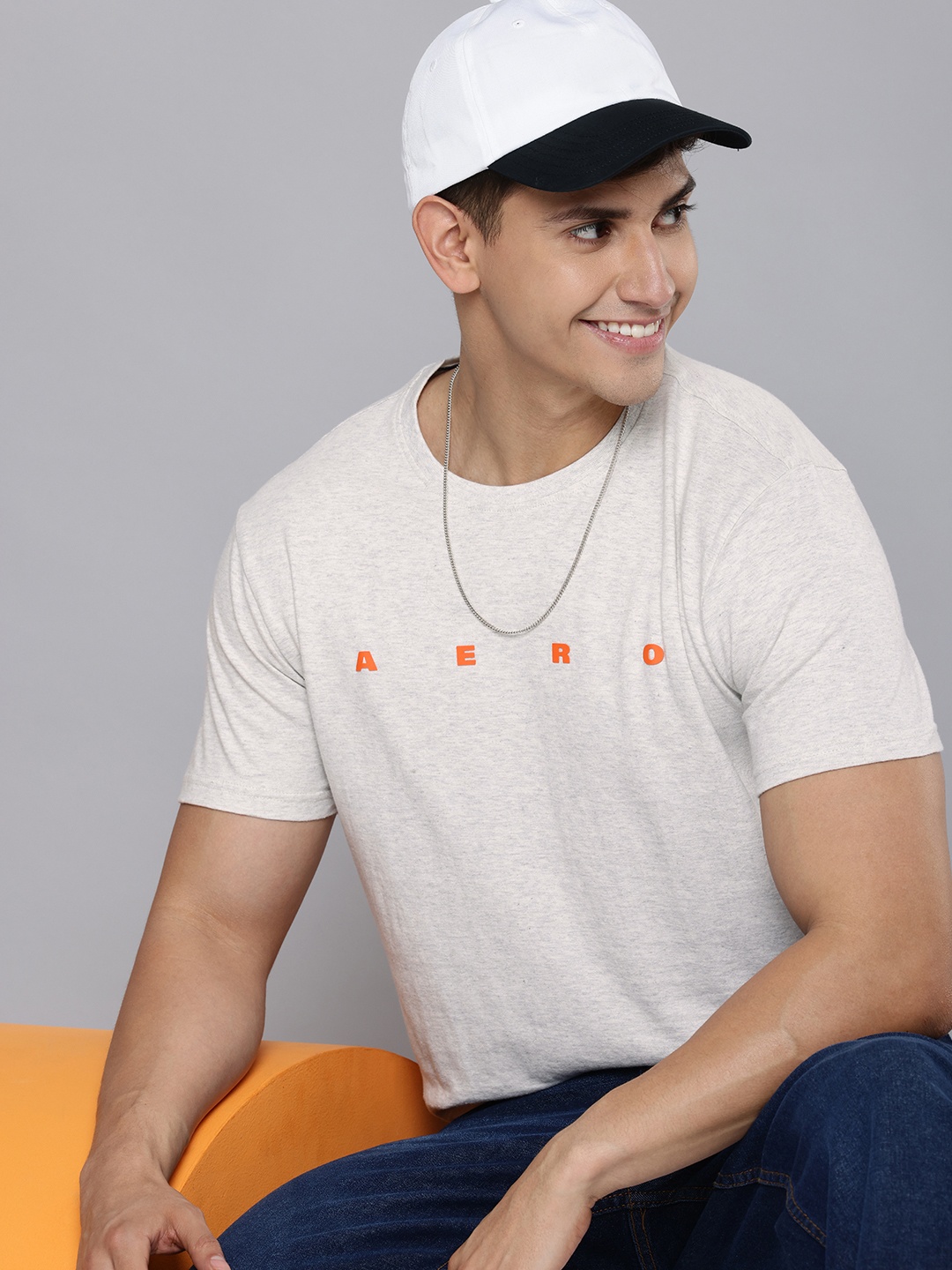 

Aeropostale Rubber Print Detail Pure Cotton T-shirt, Grey melange
