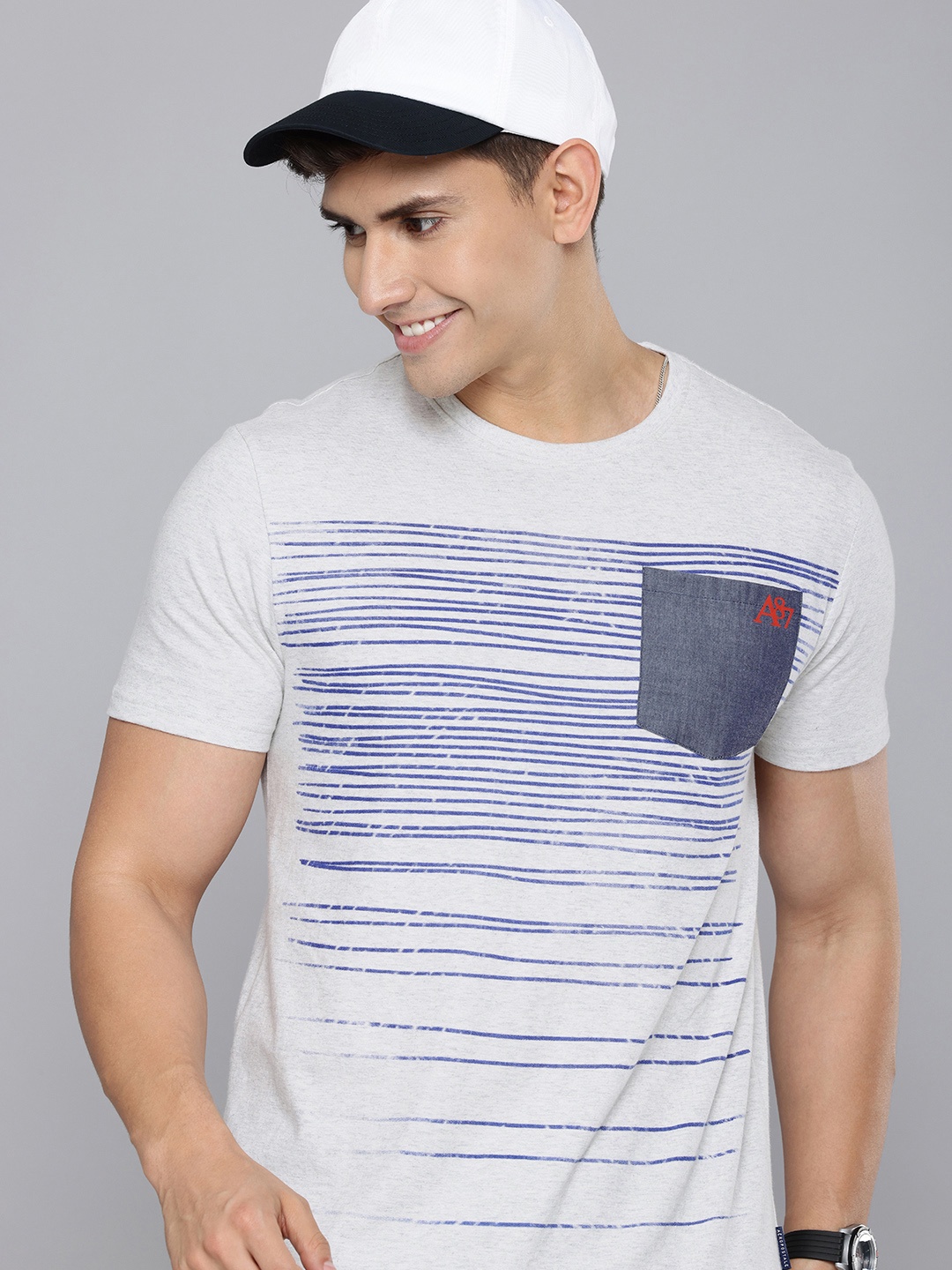 

Aeropostale Striped Pure Cotton T-shirt, Grey