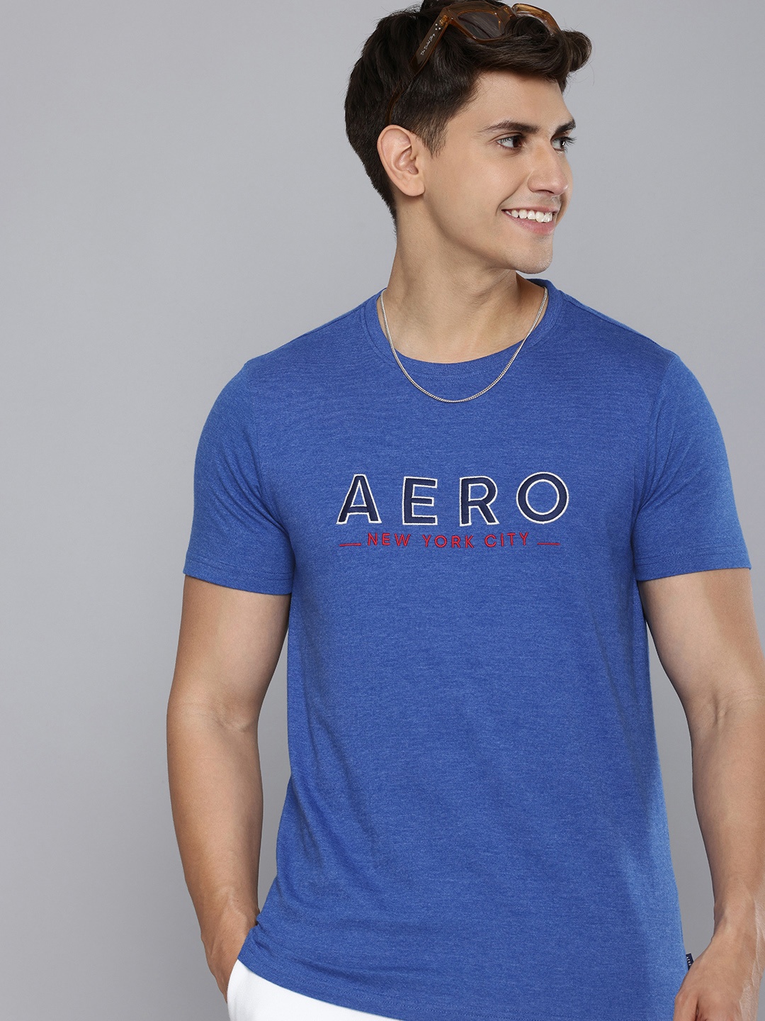 

Aeropostale Round Neck Typography Embroidered T-shirt, Blue