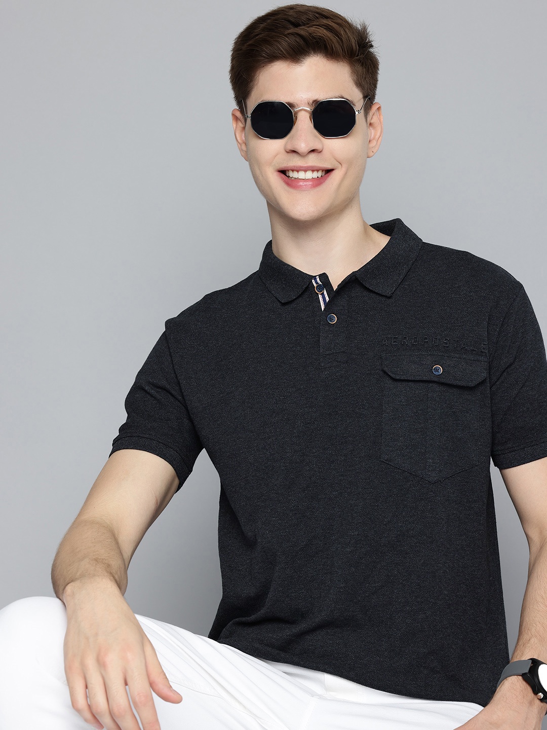 

Aeropostale Polo Collar T-shirt, Charcoal