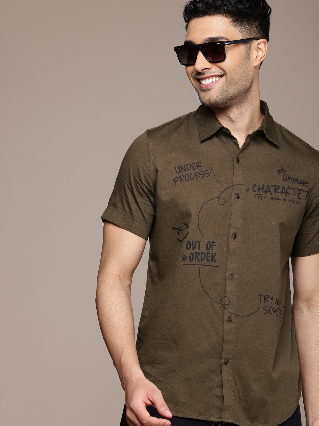 

WROGN Printed Casual Shirt, Brown