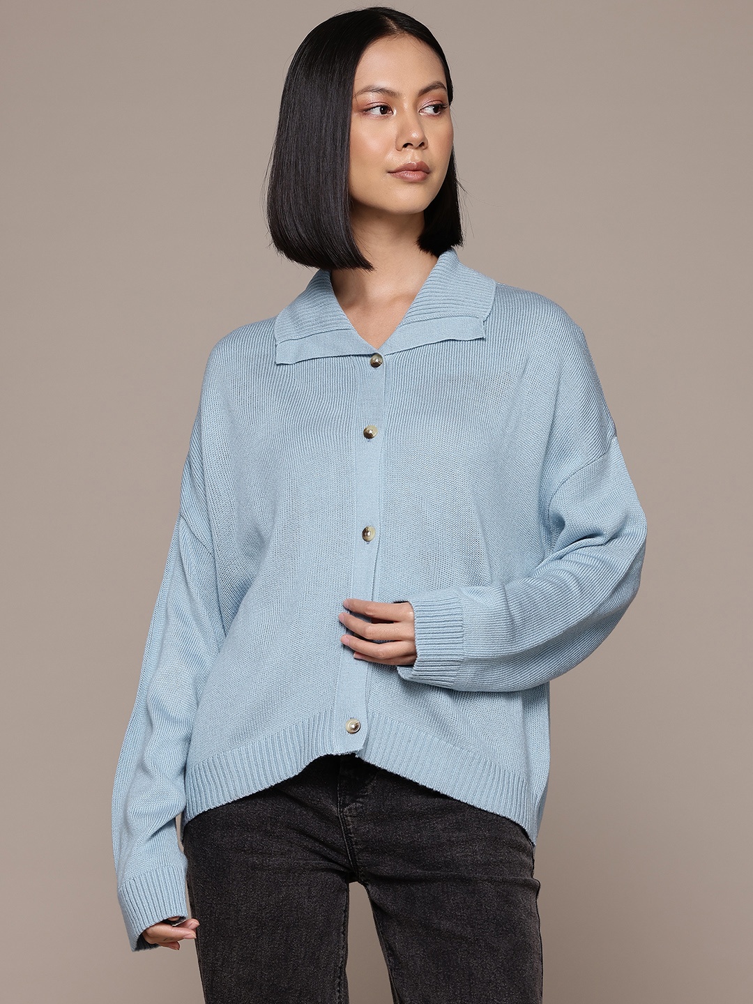 

The Roadster Lifestyle Co. Collar Neck Knitted Sweaters, Blue