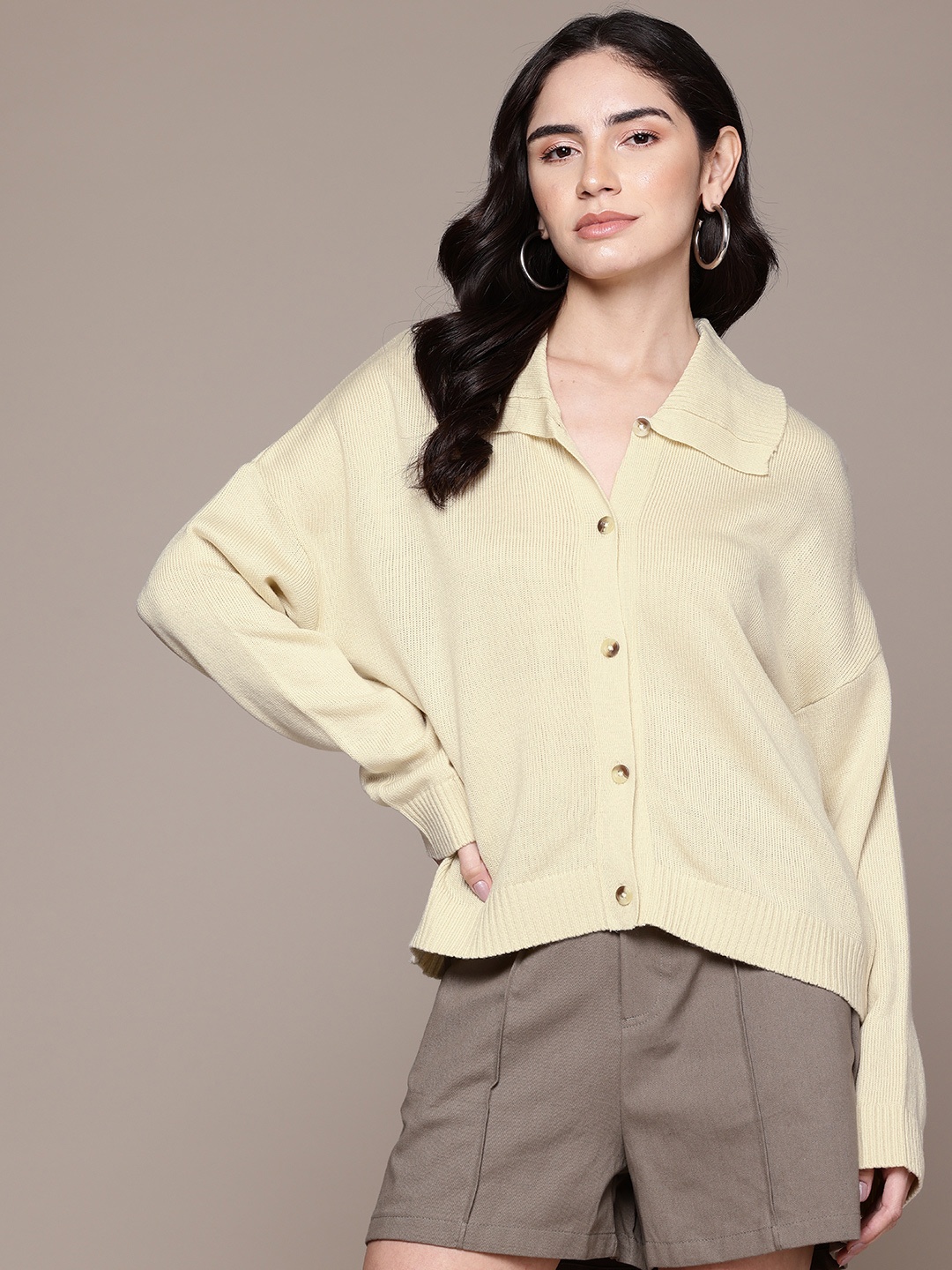 

The Roadster Lifestyle Co. Women Acrylic Cardigan, Cream