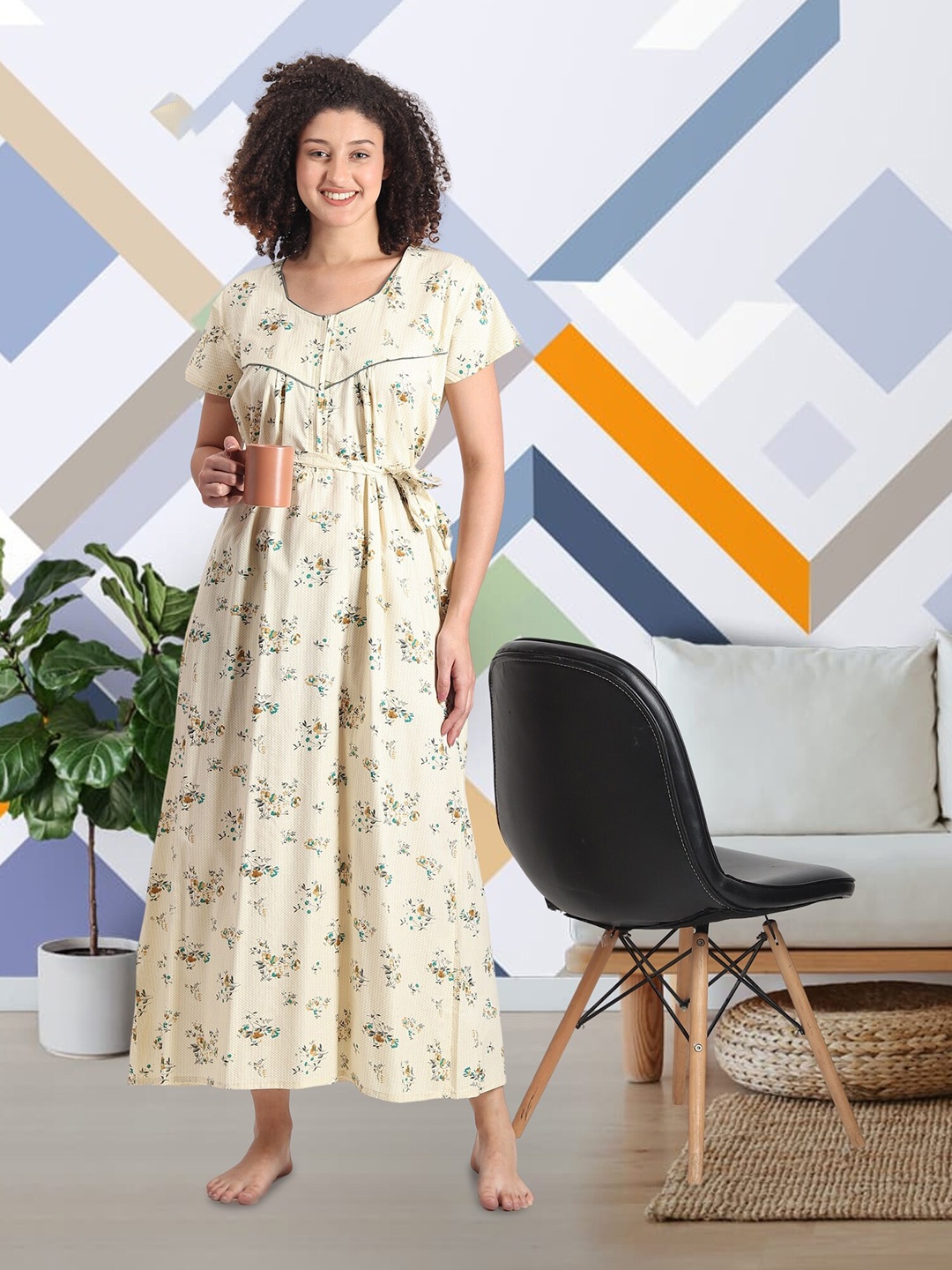 

Noty Printed Maxi Nightdress, Beige