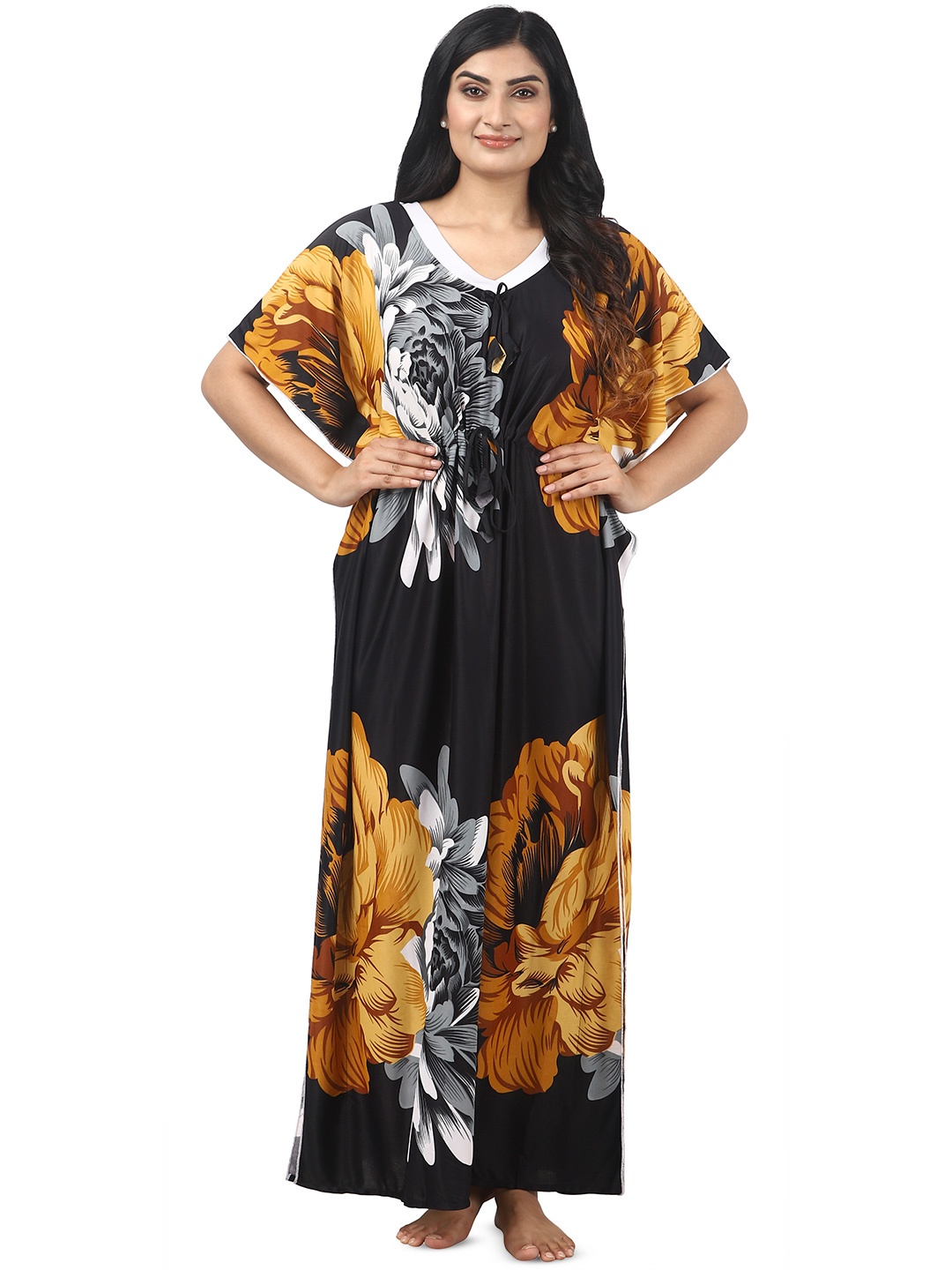 

Noty Printed Satin Maxi Nightdress, Mustard