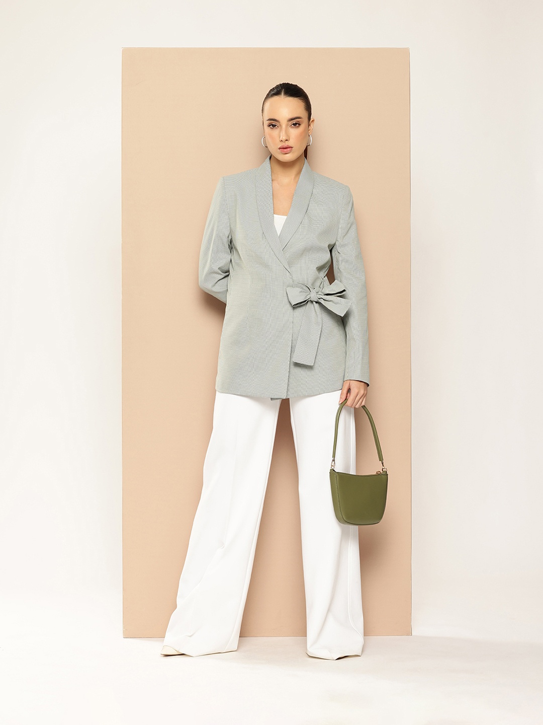 

her by invictus Houndstooth Single-Breasted Semiformal Blazers, Green