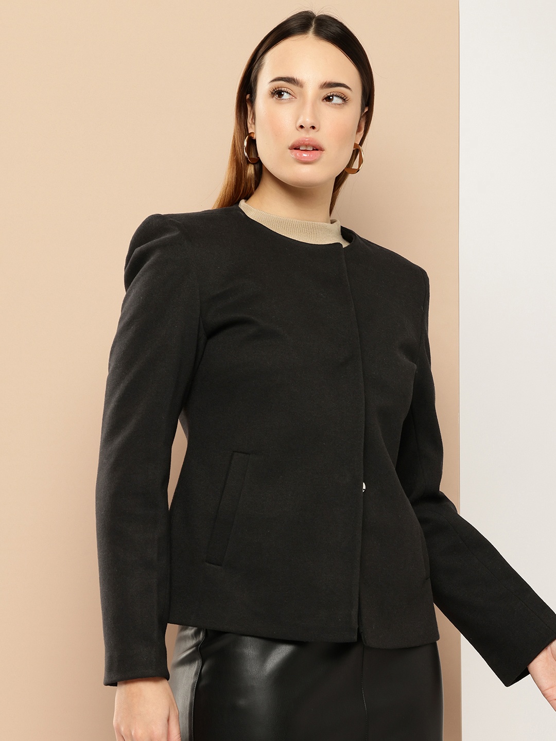 

her by invictus Round Neck Overcoat, Black