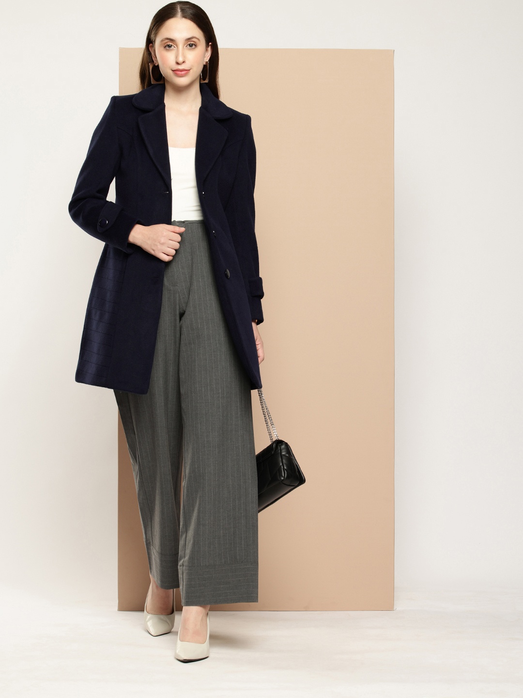 

her by invictus Notched Lapel Longline Overcoat, Navy blue