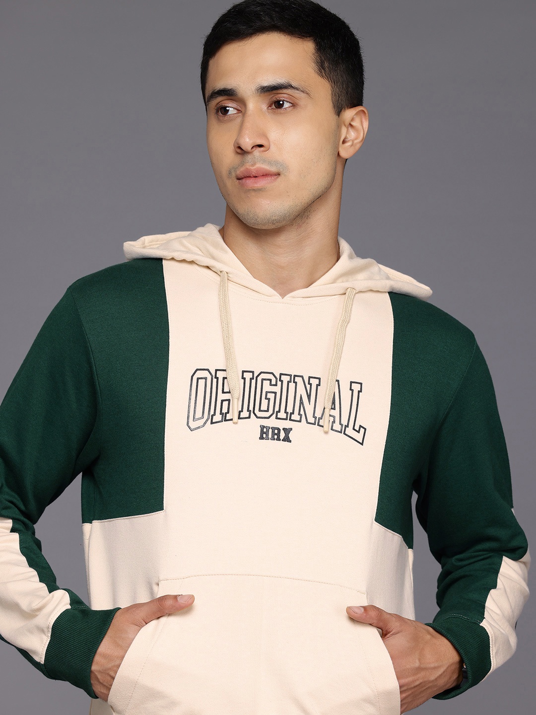 

HRX by Hrithik Roshan Typography Print Hooded Sweatshirt, Cream