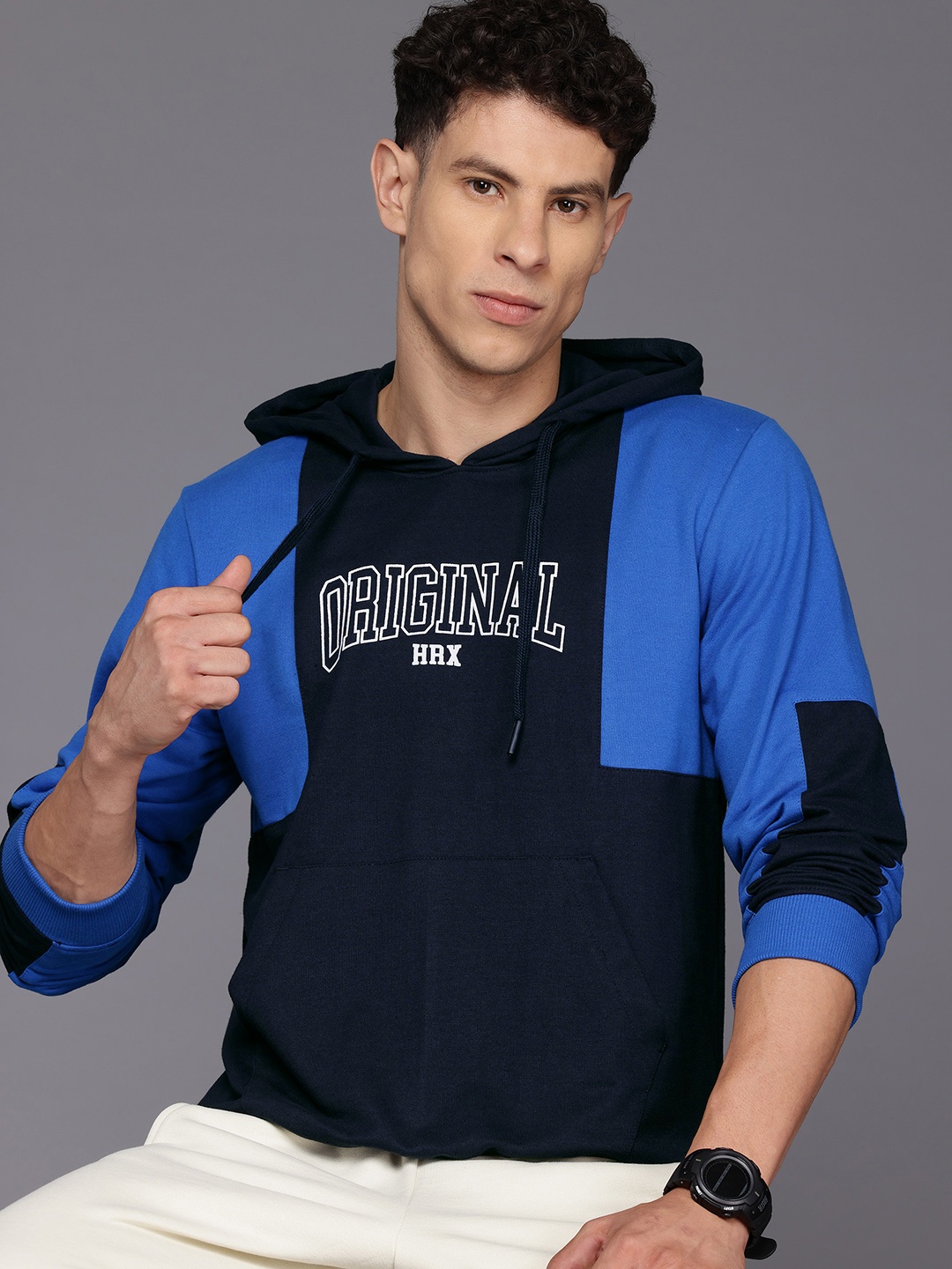 

HRX by Hrithik Roshan Typography Print Hooded Sweatshirt, Blue