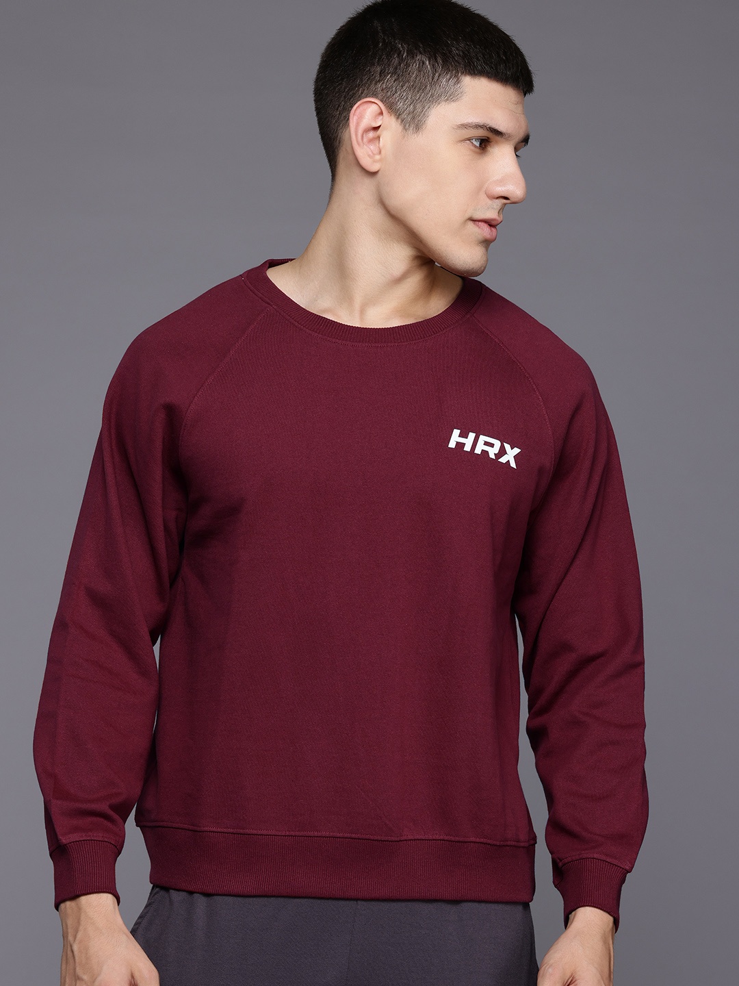 

HRX by Hrithik Roshan Raglan Sleeve Lifestyle Sweatshirt, Burgundy