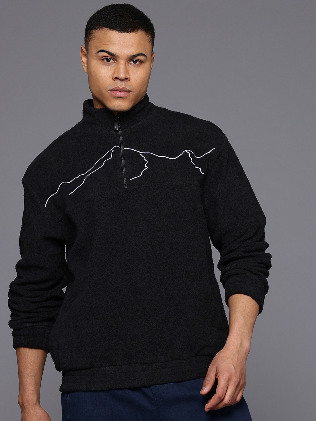 

HRX by Hrithik Roshan Stand-Collar Pure Acrylic Fleece Sweatshirt, Black