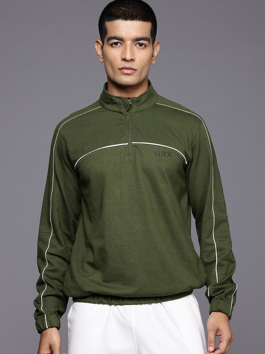 

HRX by Hrithik Roshan Mock Collar Regular Longline Sweatshirt, Olive