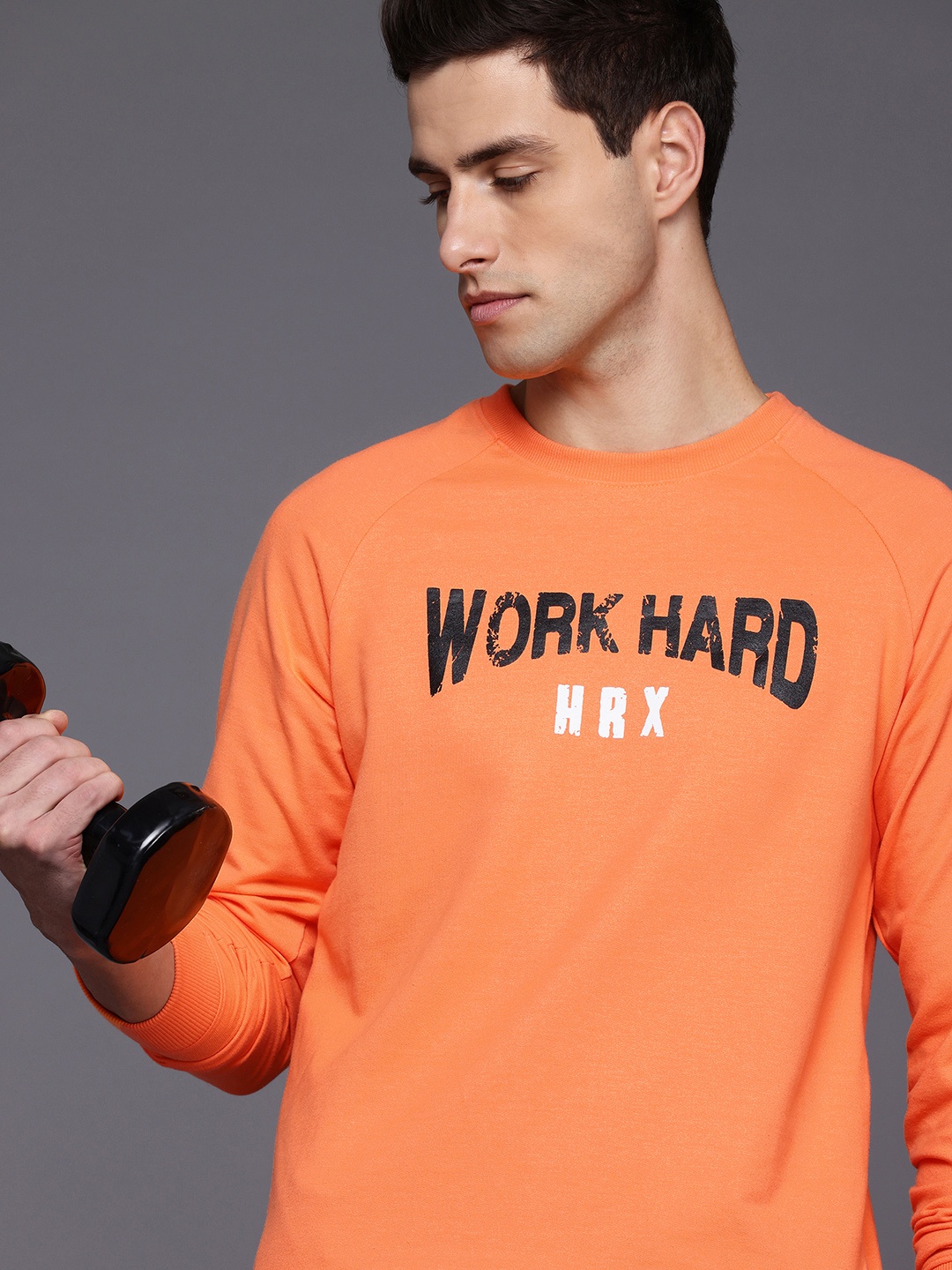 HRX by Hrithik Roshan Men Printed Training Sweatshirt, Orange