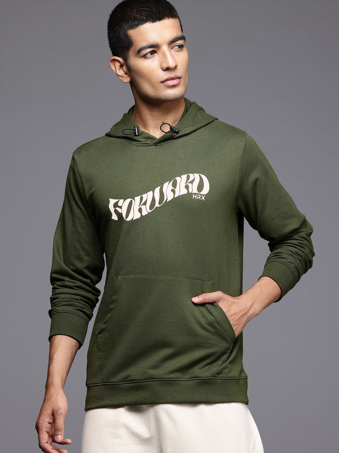 

HRX by Hrithik Roshan Printed Hooded Sweatshirt, Olive