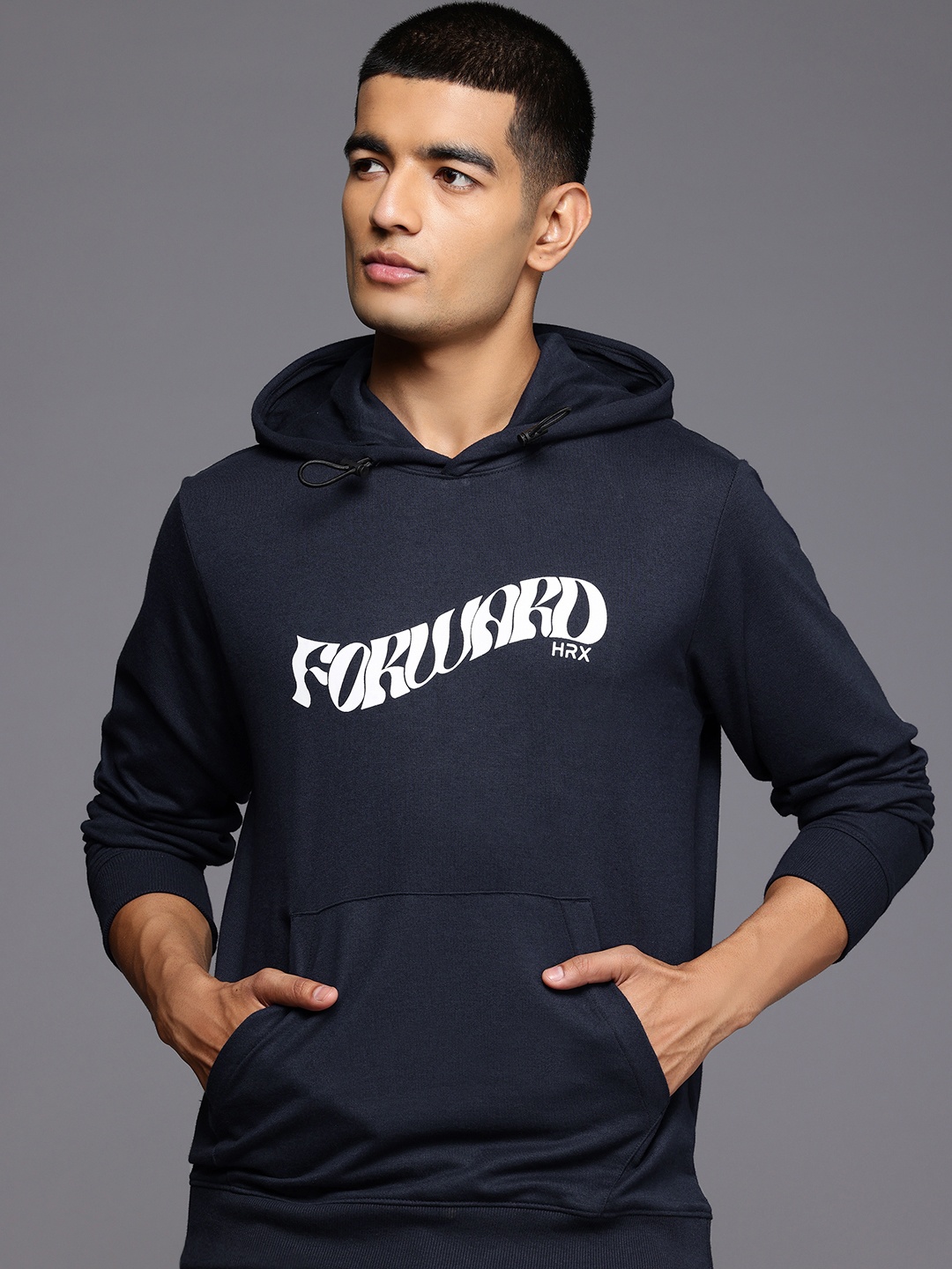 

HRX by Hrithik Roshan Printed Hooded Lifestyle Sweatshirt, Navy blue