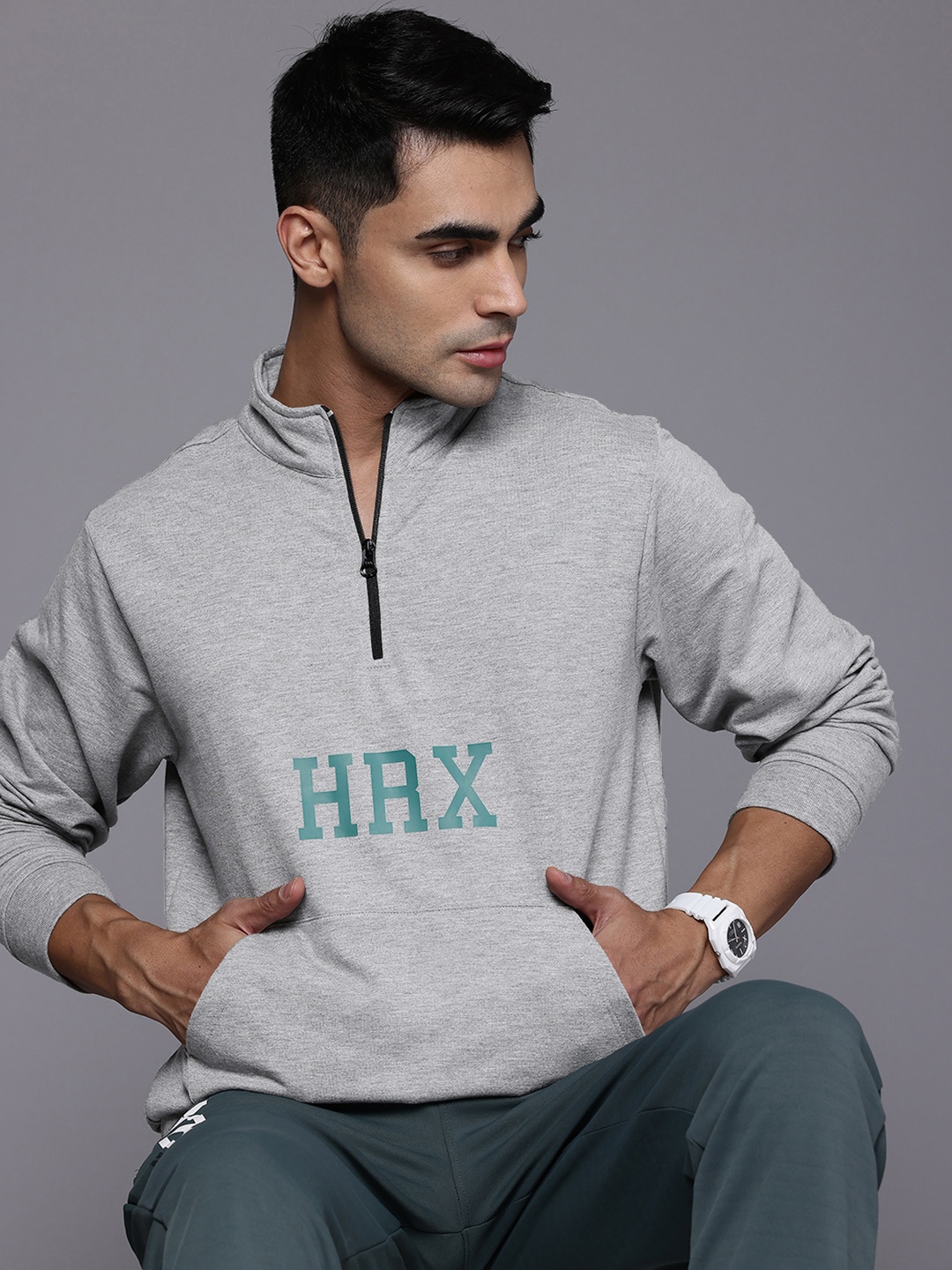 

HRX by Hrithik Roshan Grey Melange Sweatshirt