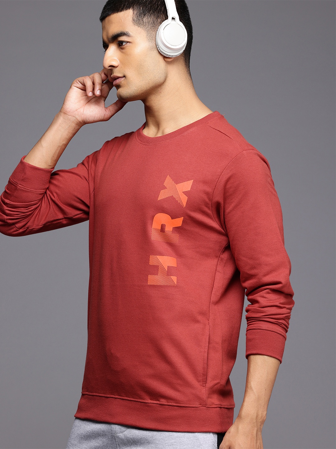 

HRX by Hrithik Roshan Men Printed Sweatshirt, Rust