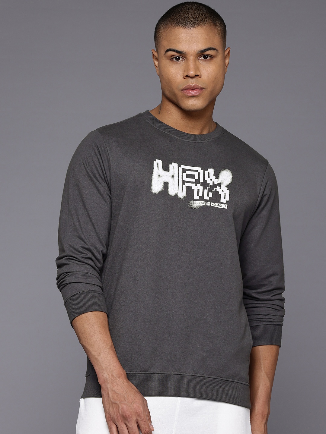 

HRX by Hrithik Roshan Brand Logo Printed Training Sweatshirt, Grey