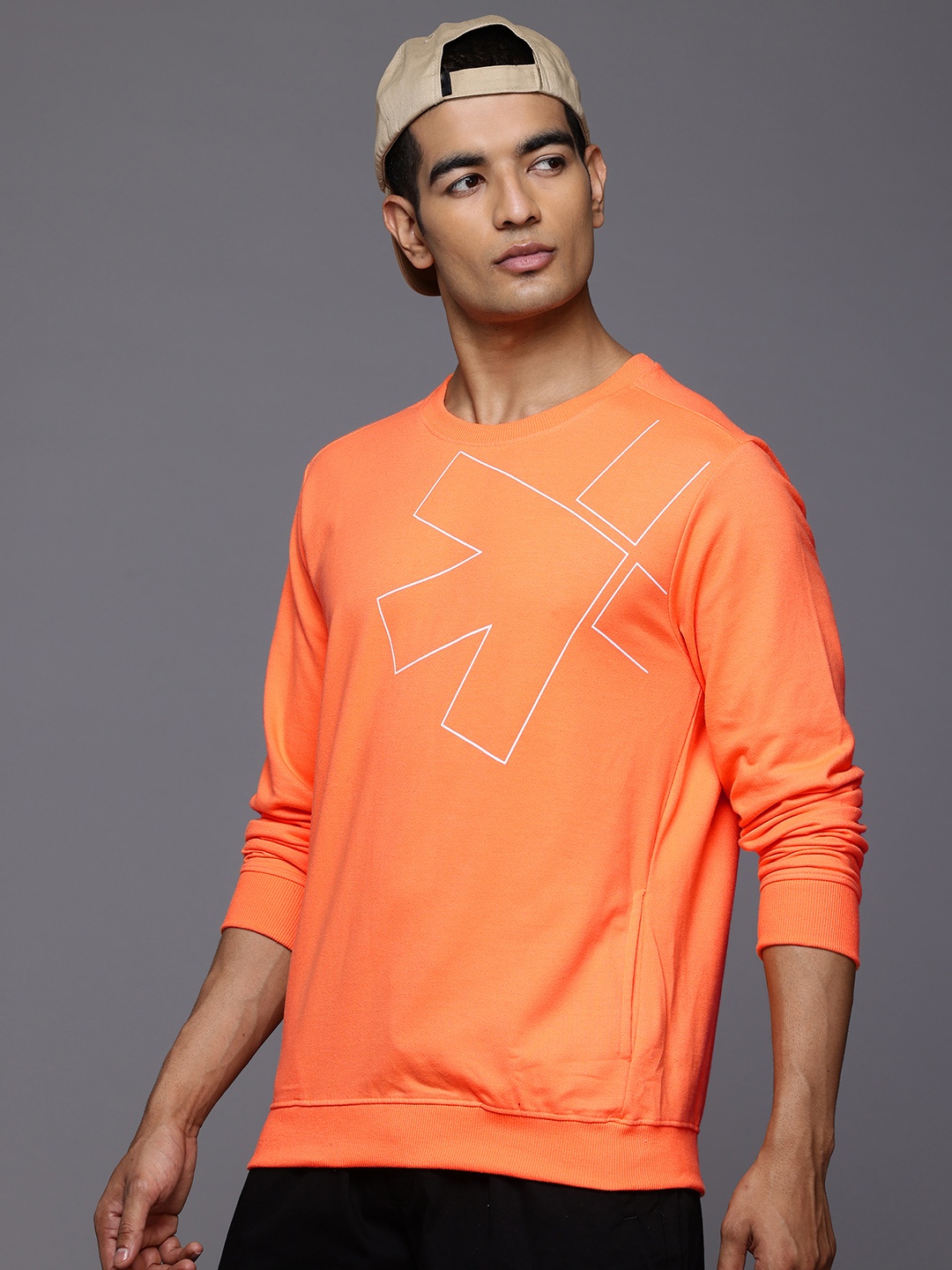 

HRX by Hrithik Roshan Brand Logo Printed Sweatshirt, Orange