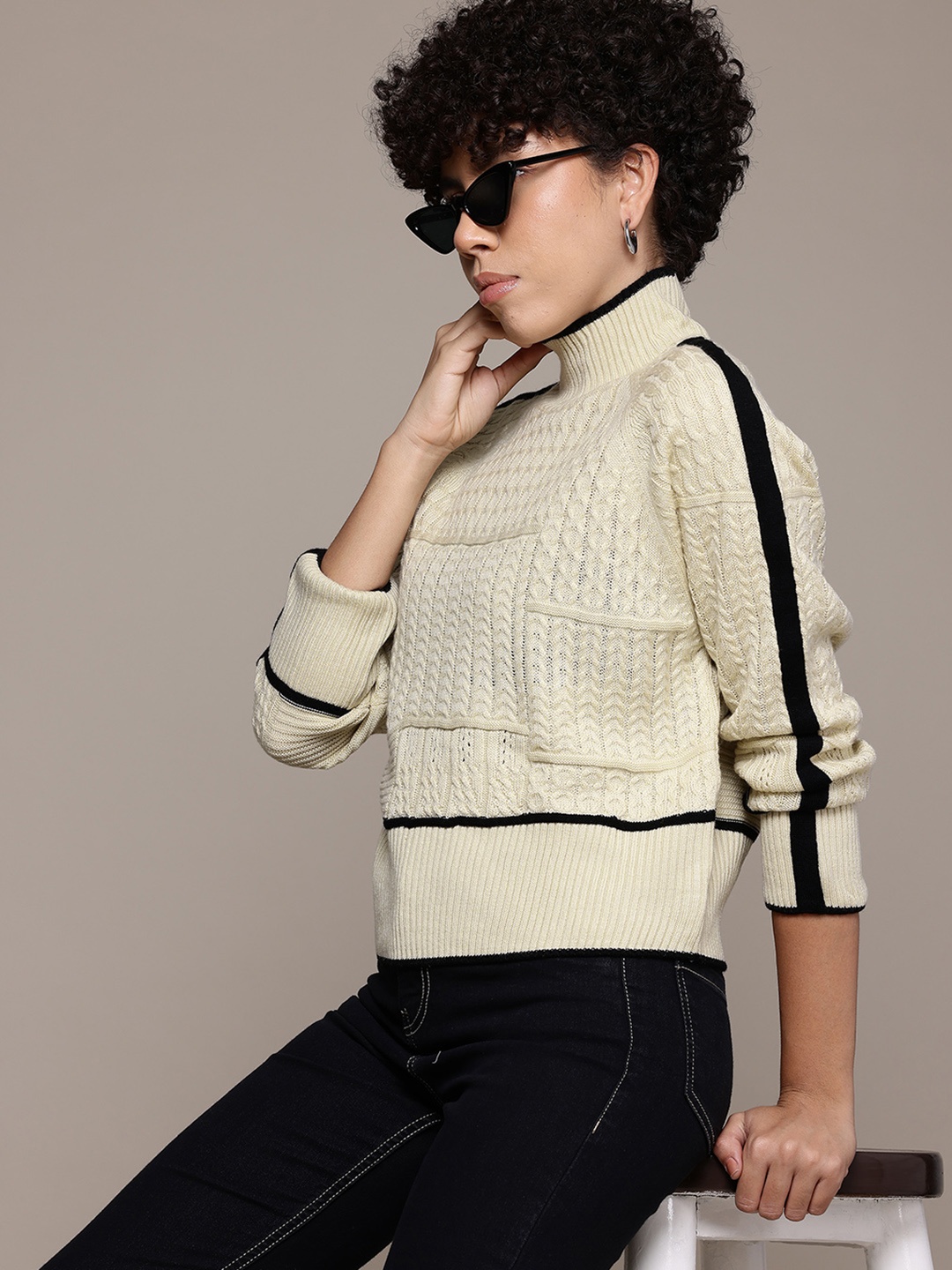 

The Roadster Lifestyle Co. Acrylic Cable Knit Pullover, Beige