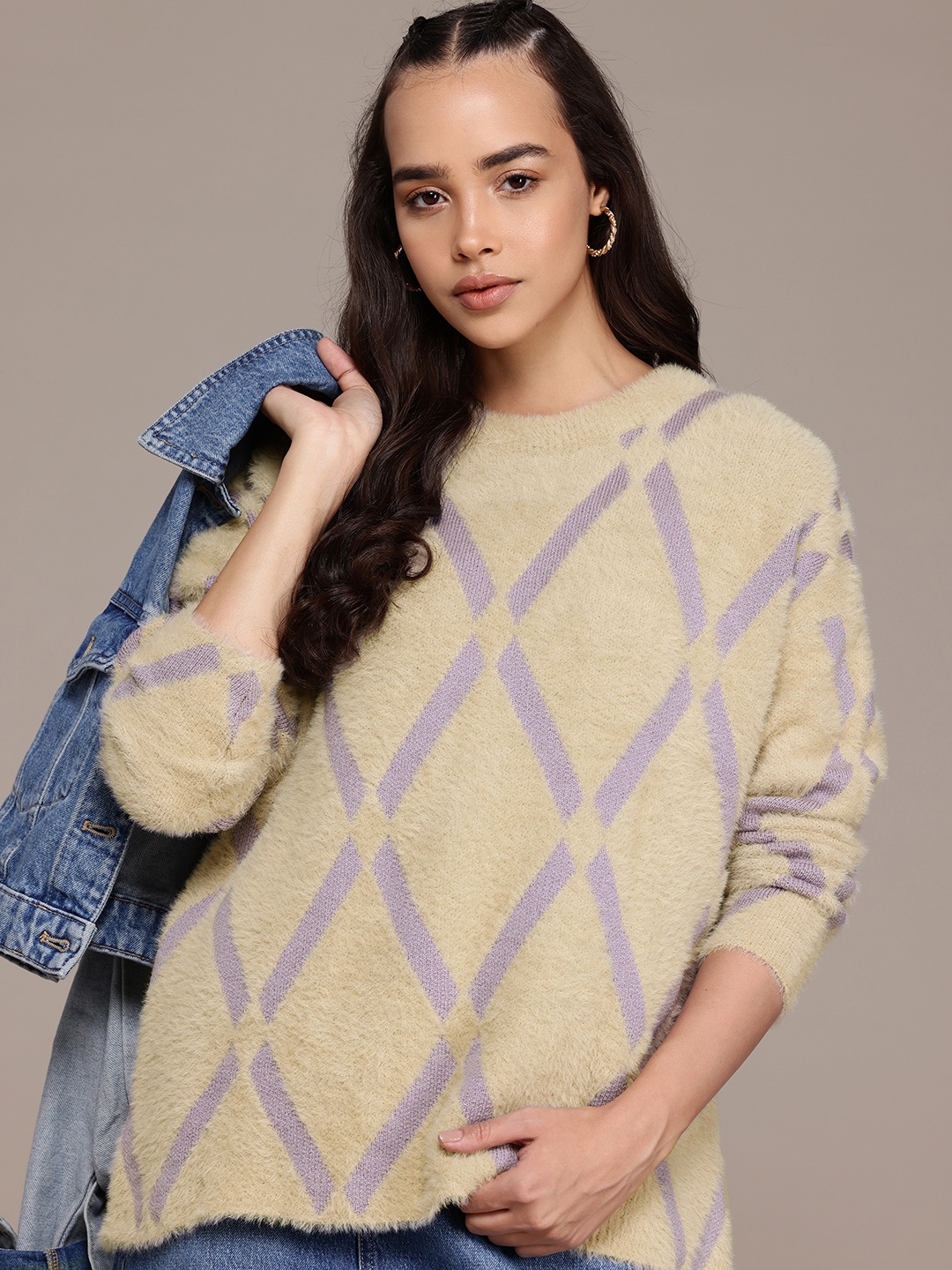 

Roadster Women Pullover with Fuzzy Detail, Beige