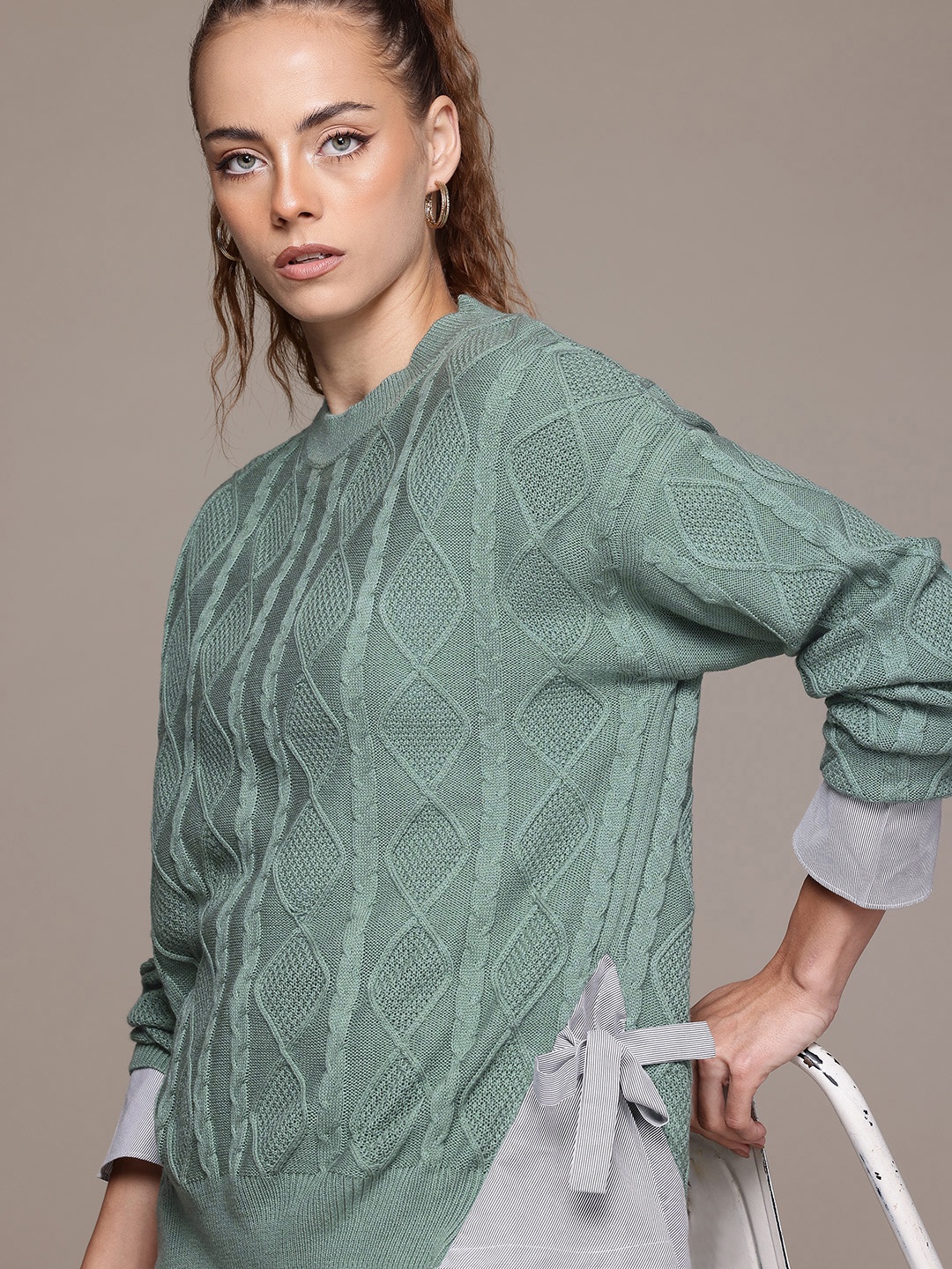 

The Roadster Lifestyle Co. Cable Knit Pullover, Green