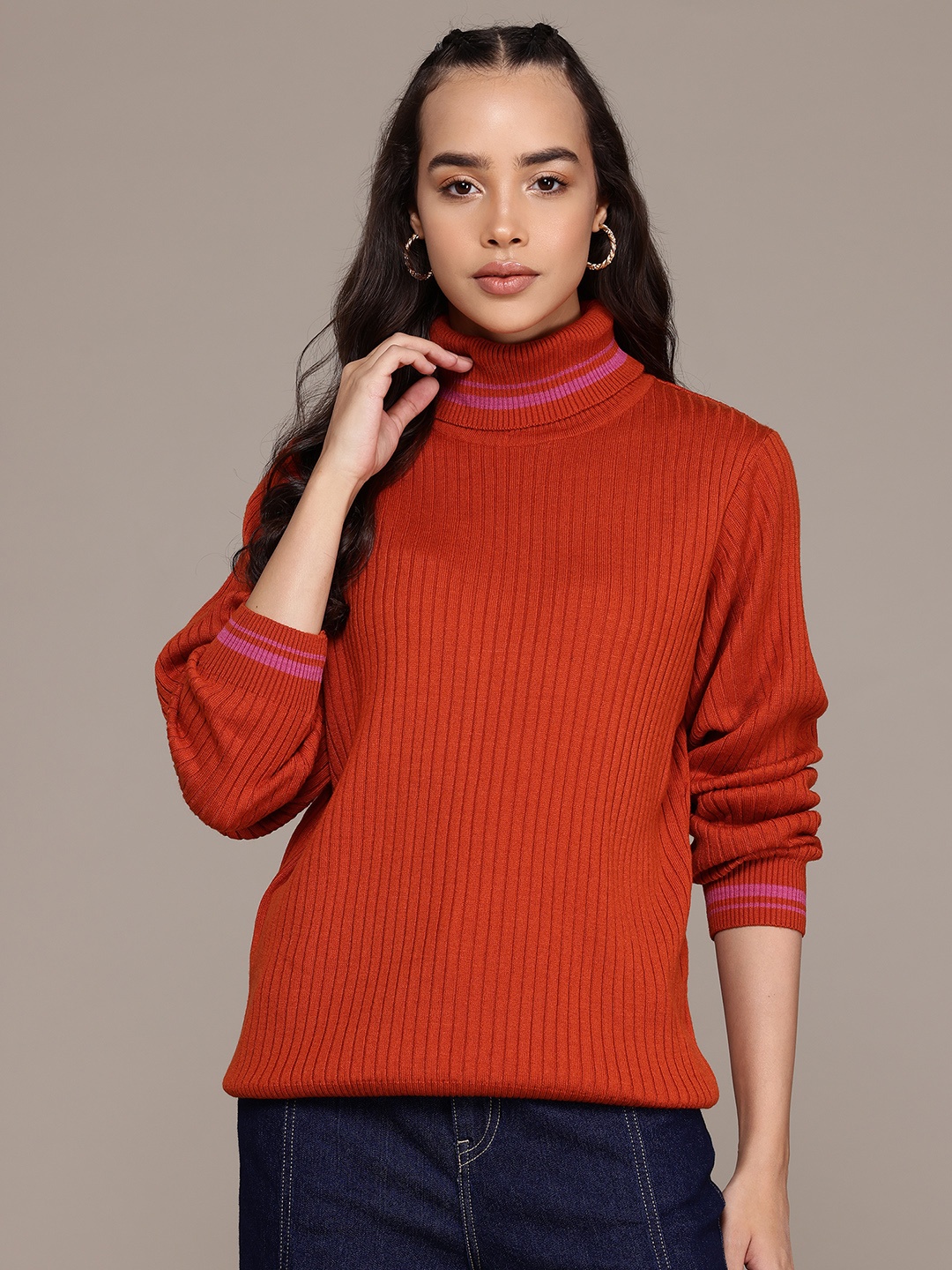 

The Roadster Lifestyle Co. Ribbed Longline Pure Acrylic Pullover, Rust