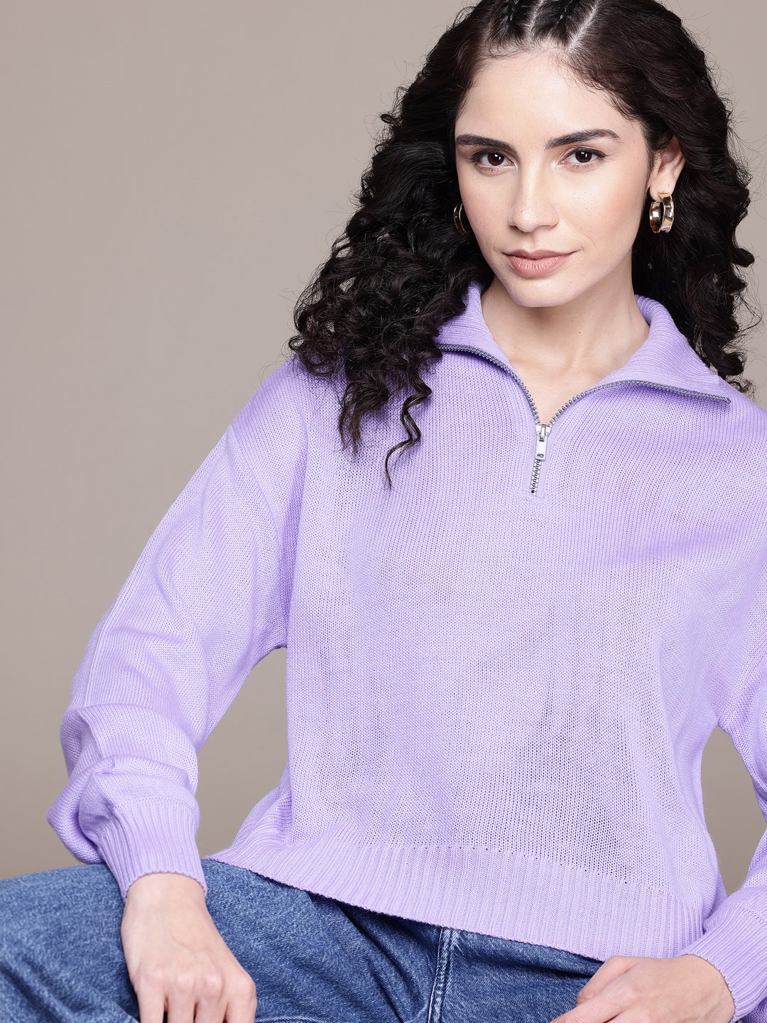 

The Roadster Lifestyle Co. Half-Zipper Acrylic Pullover, Purple