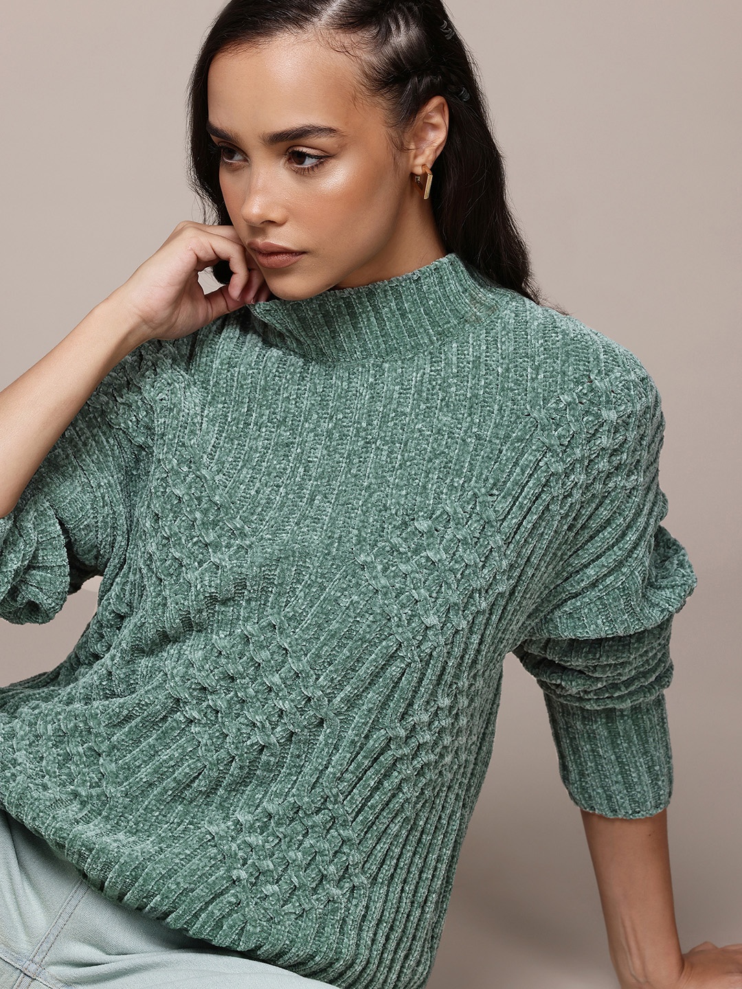 

The Roadster Lifestyle Co. High Neck Chenille Pullover, Green