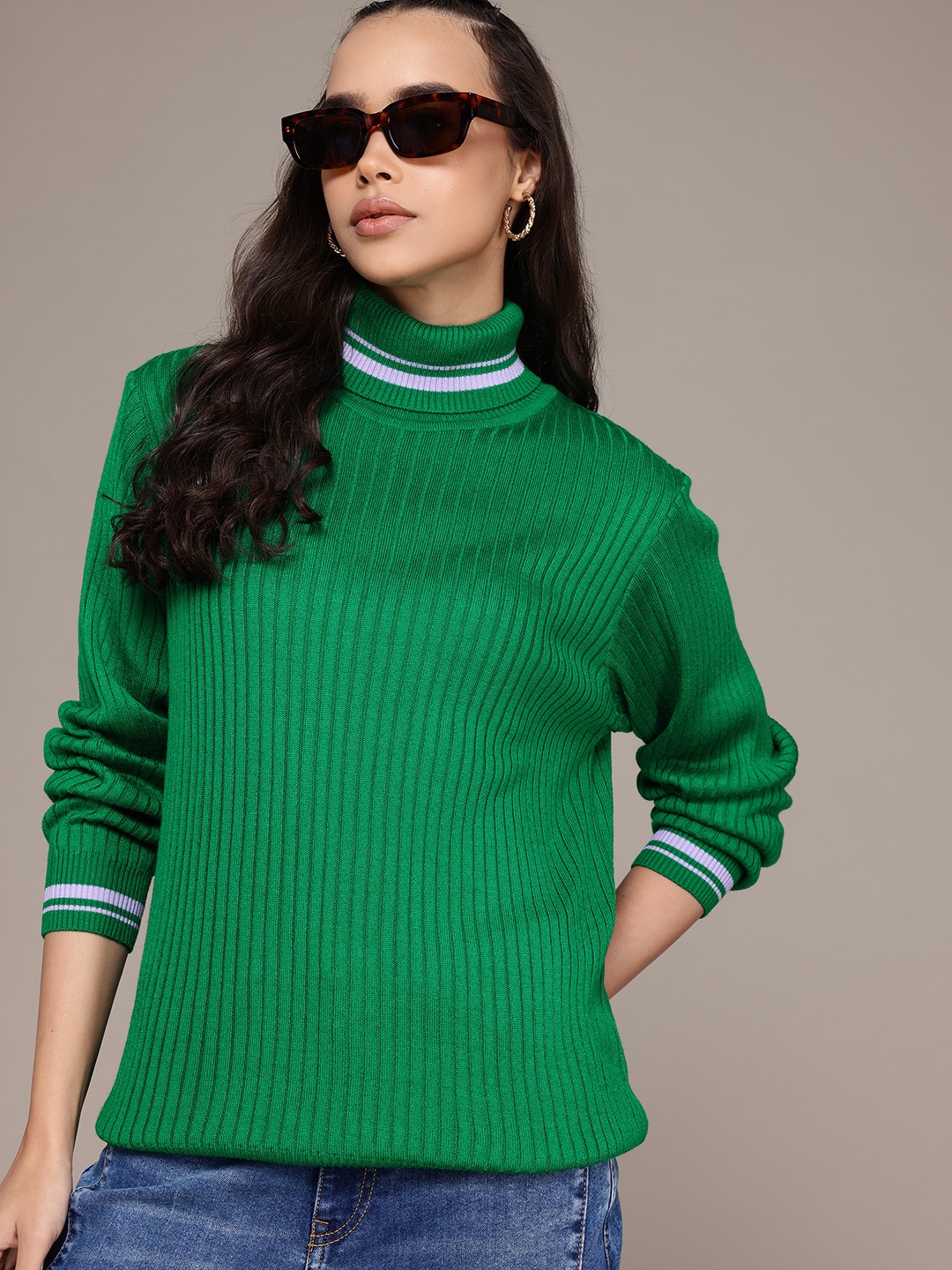 

The Roadster Lifestyle Co. Ribbed Longline Pure Acrylic Pullover, Green