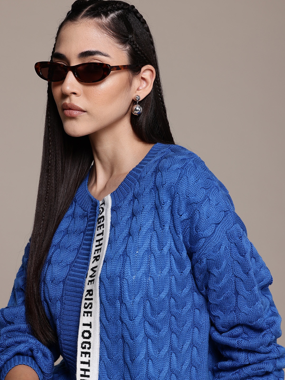 

The Roadster Lifestyle Co. Cable Knit Front-Open Cardigan, Blue