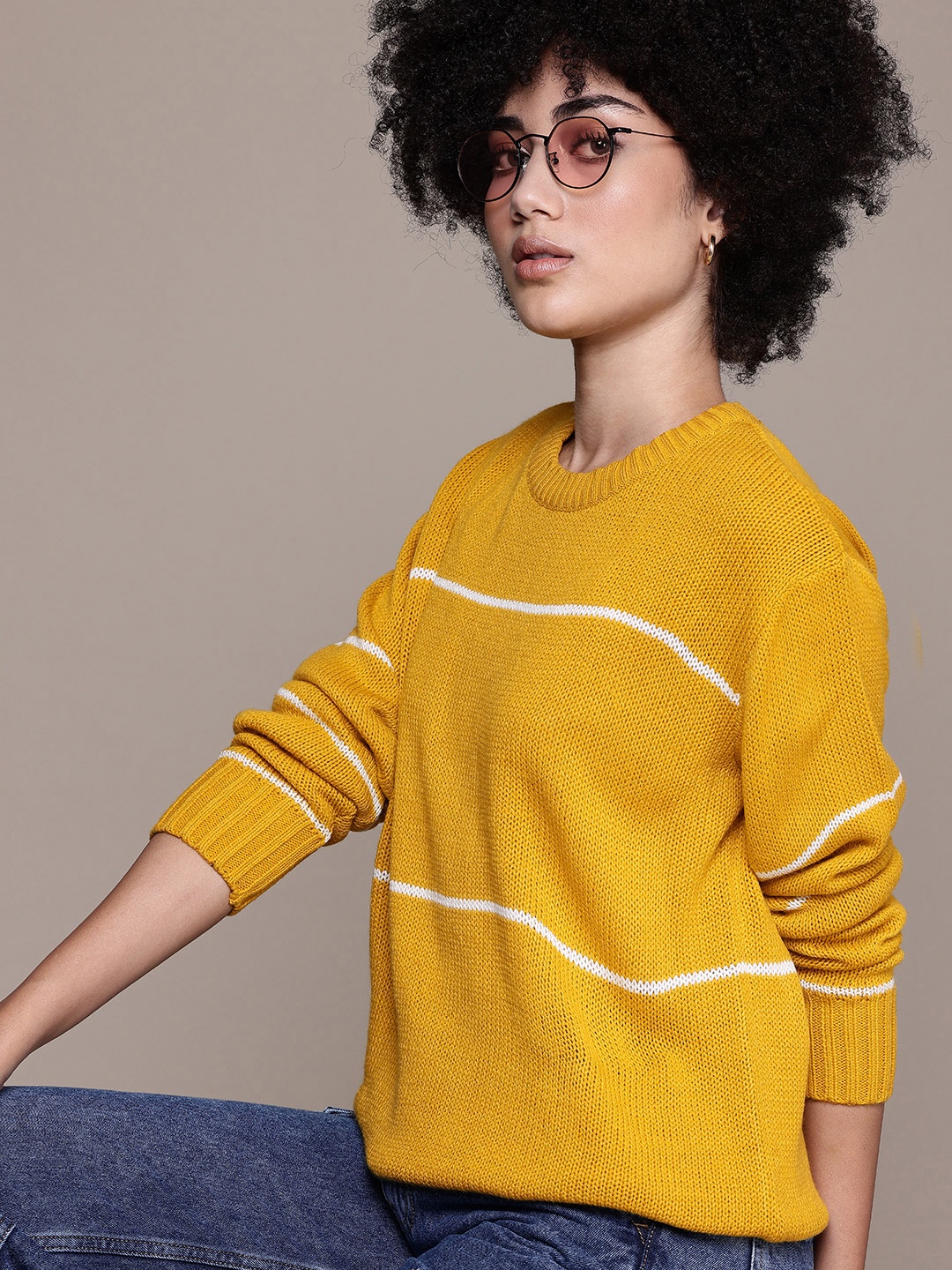 

The Roadster Lifestyle Co. Acrylic Striped Sweater, Mustard