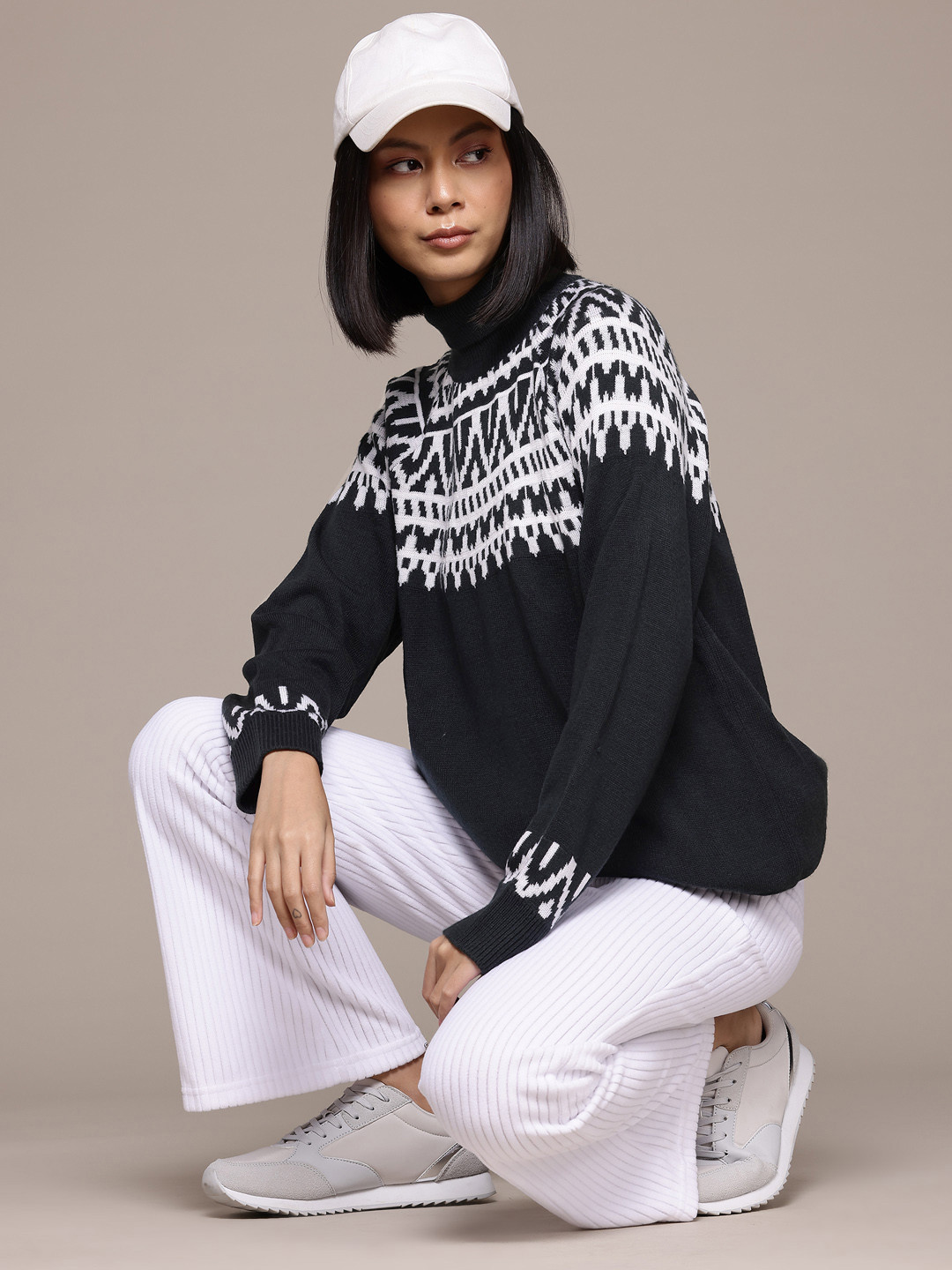 

The Roadster Lifestyle Co. Pure Acrylic Argyle Design Longline Pullover, Charcoal