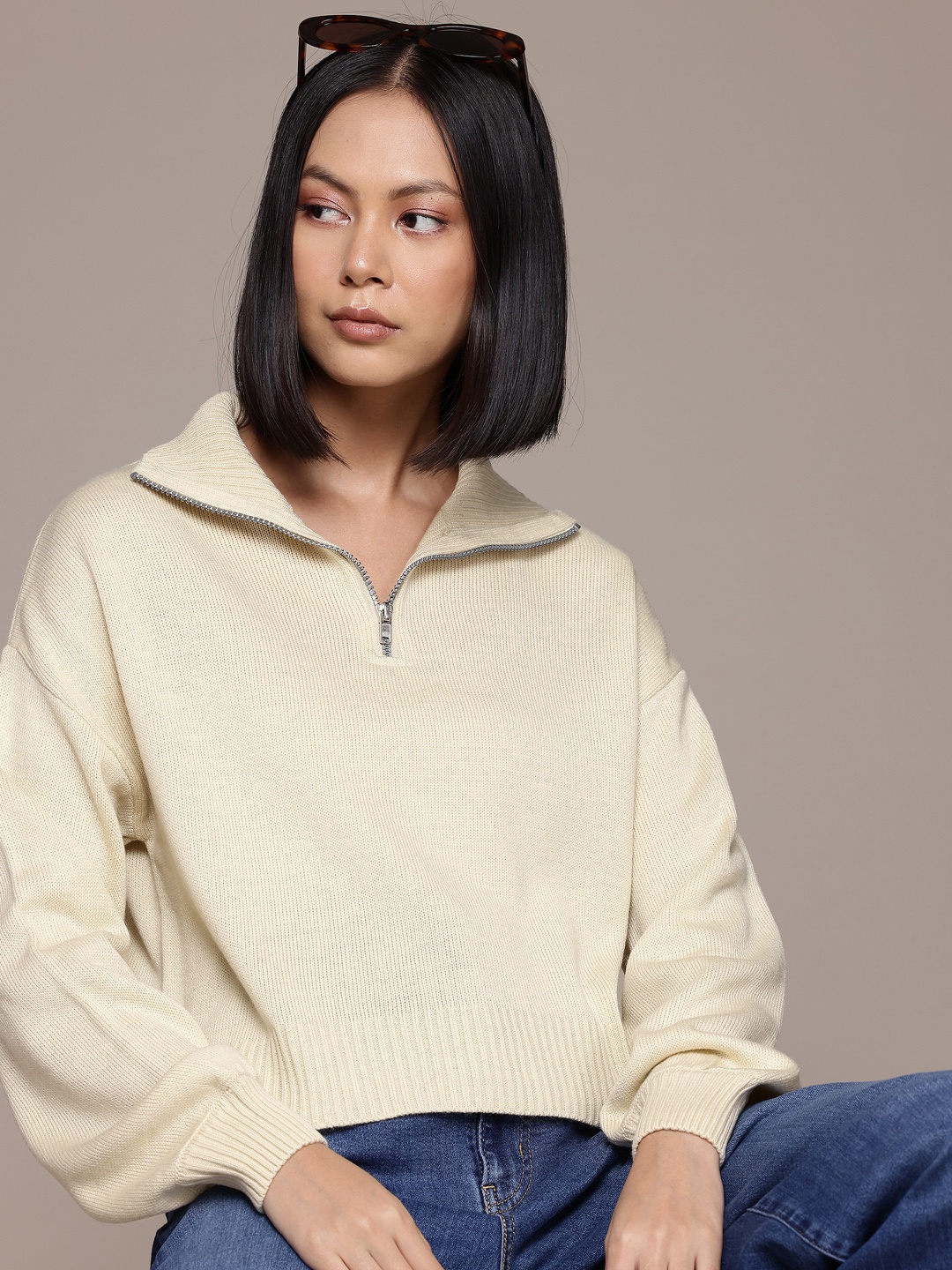 

The Roadster Lifestyle Co. Pure Mock Collar Pullover, Cream