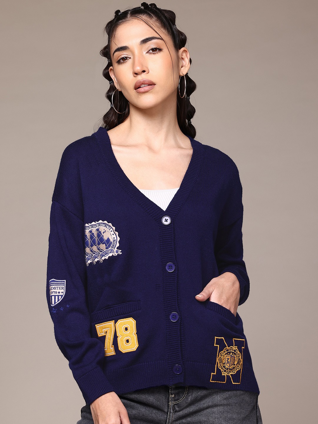 

The Roadster Lifestyle Co. Embroidered Cardigan, Navy blue